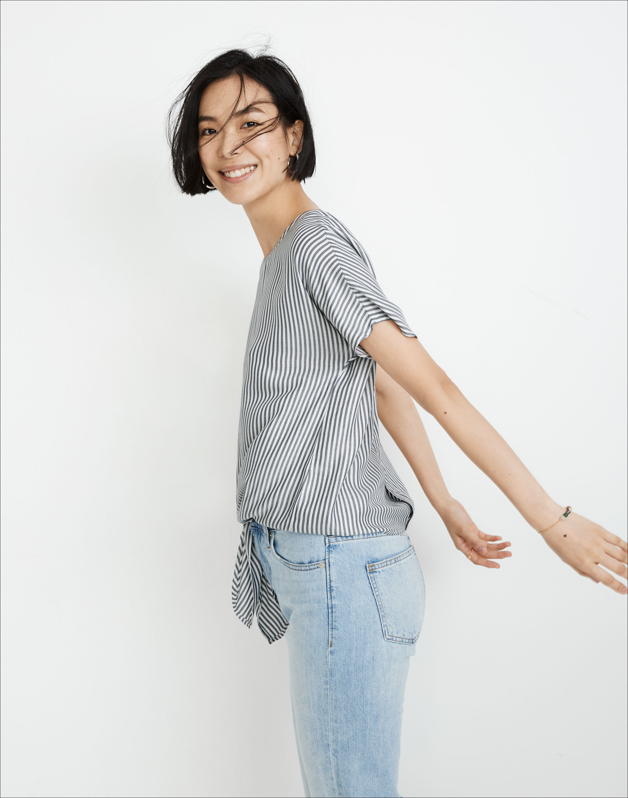 Button-Back Tie Tee in Classon Stripe
