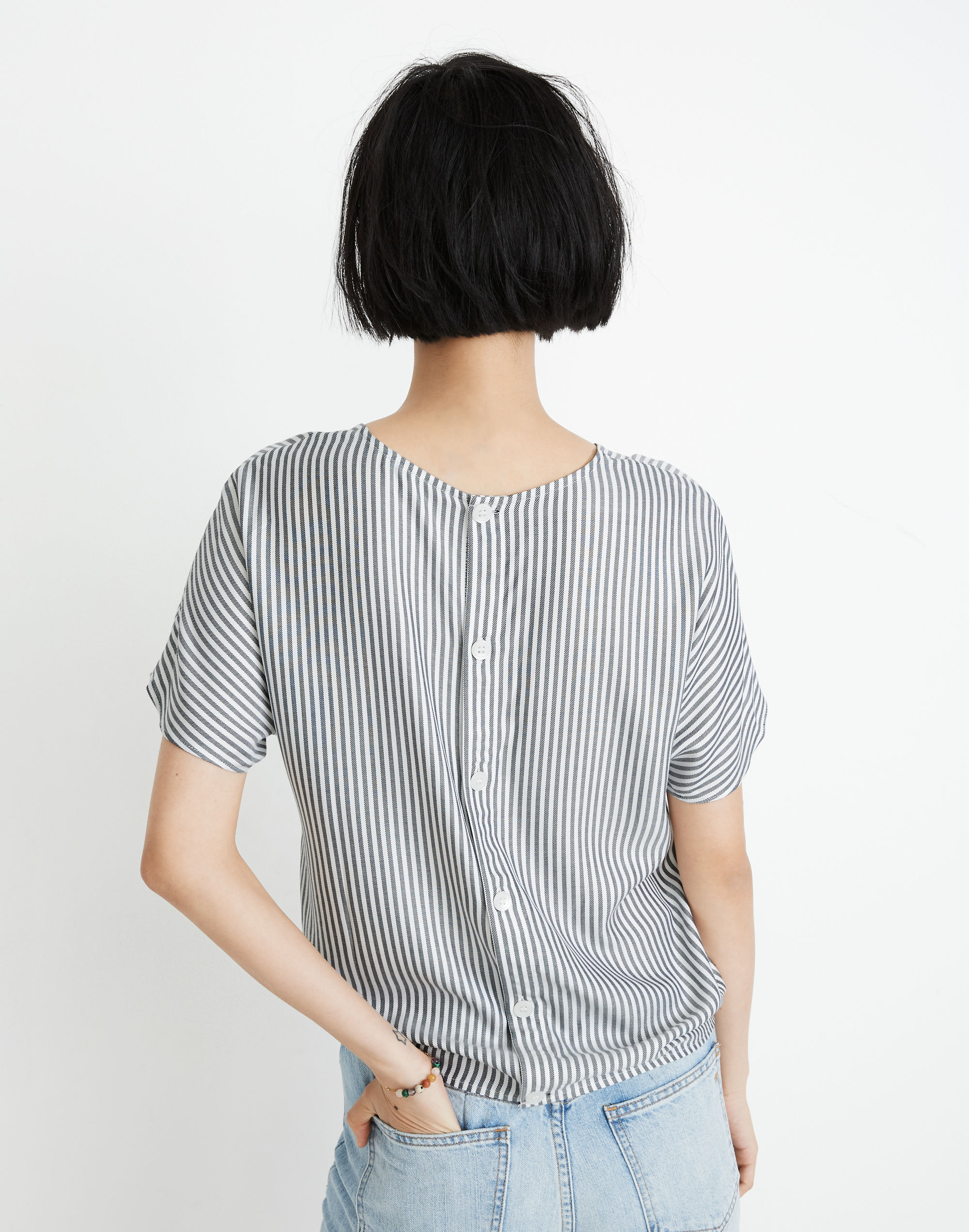 Button-Back Tie Tee in Classon Stripe