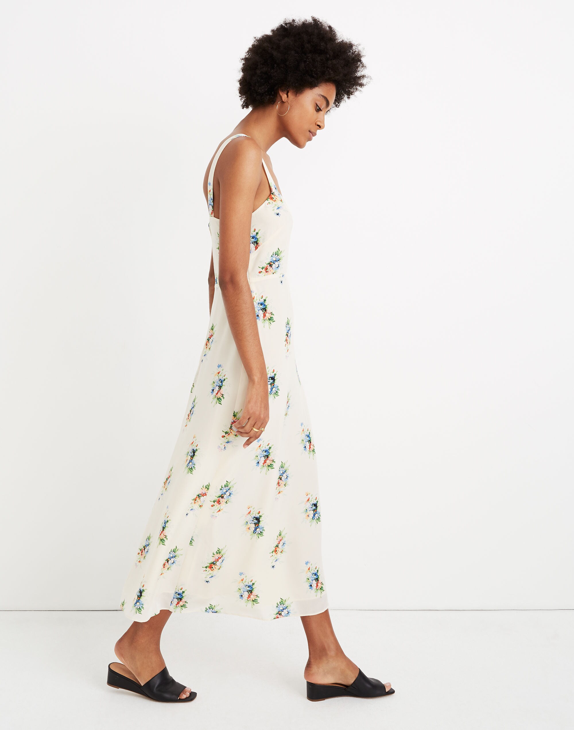 Silk Wide-Strap Midi Dress in Classic Corsage