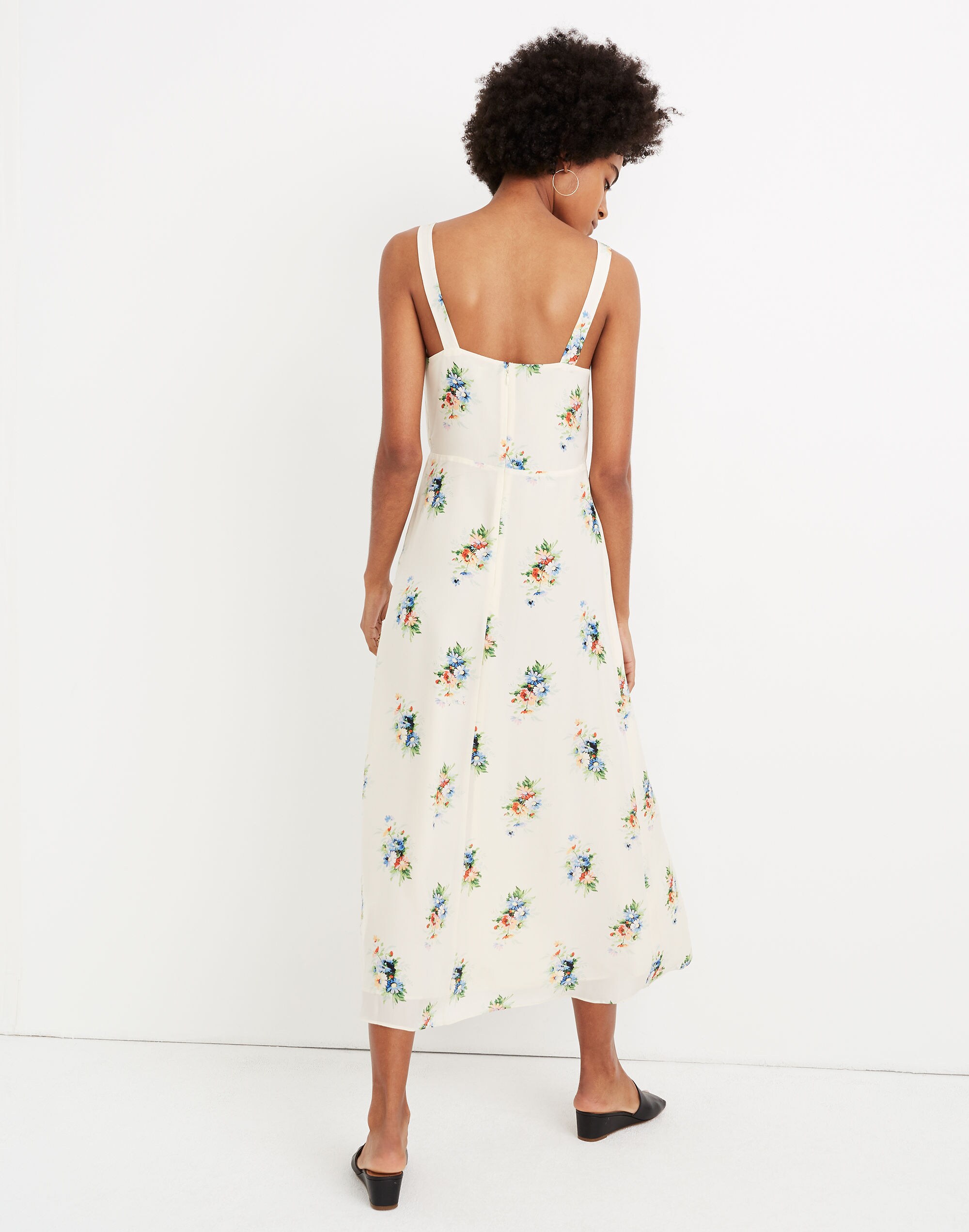 Silk Wide-Strap Midi Dress in Classic Corsage