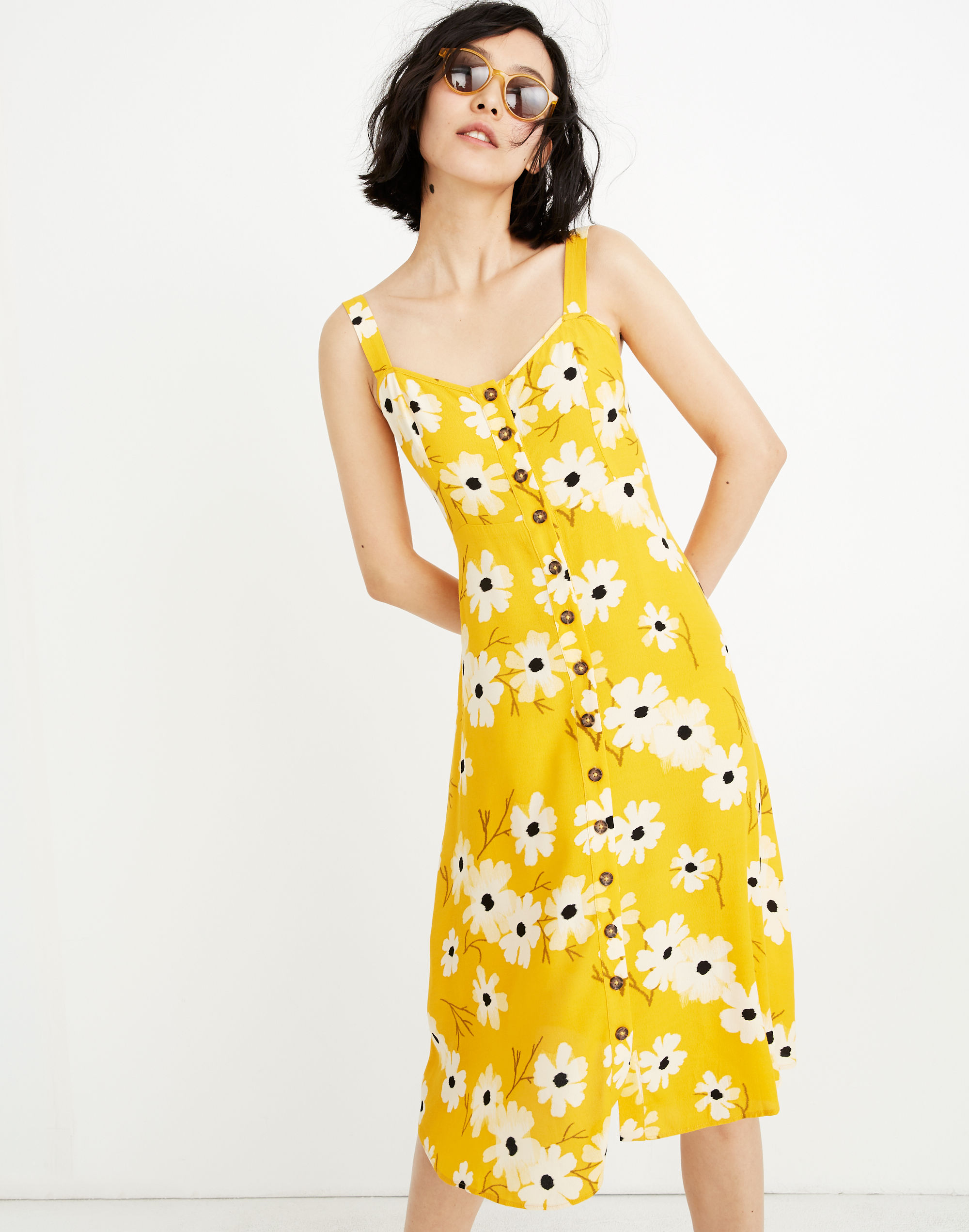 Button-Front Midi Dress in Ikat Floral
