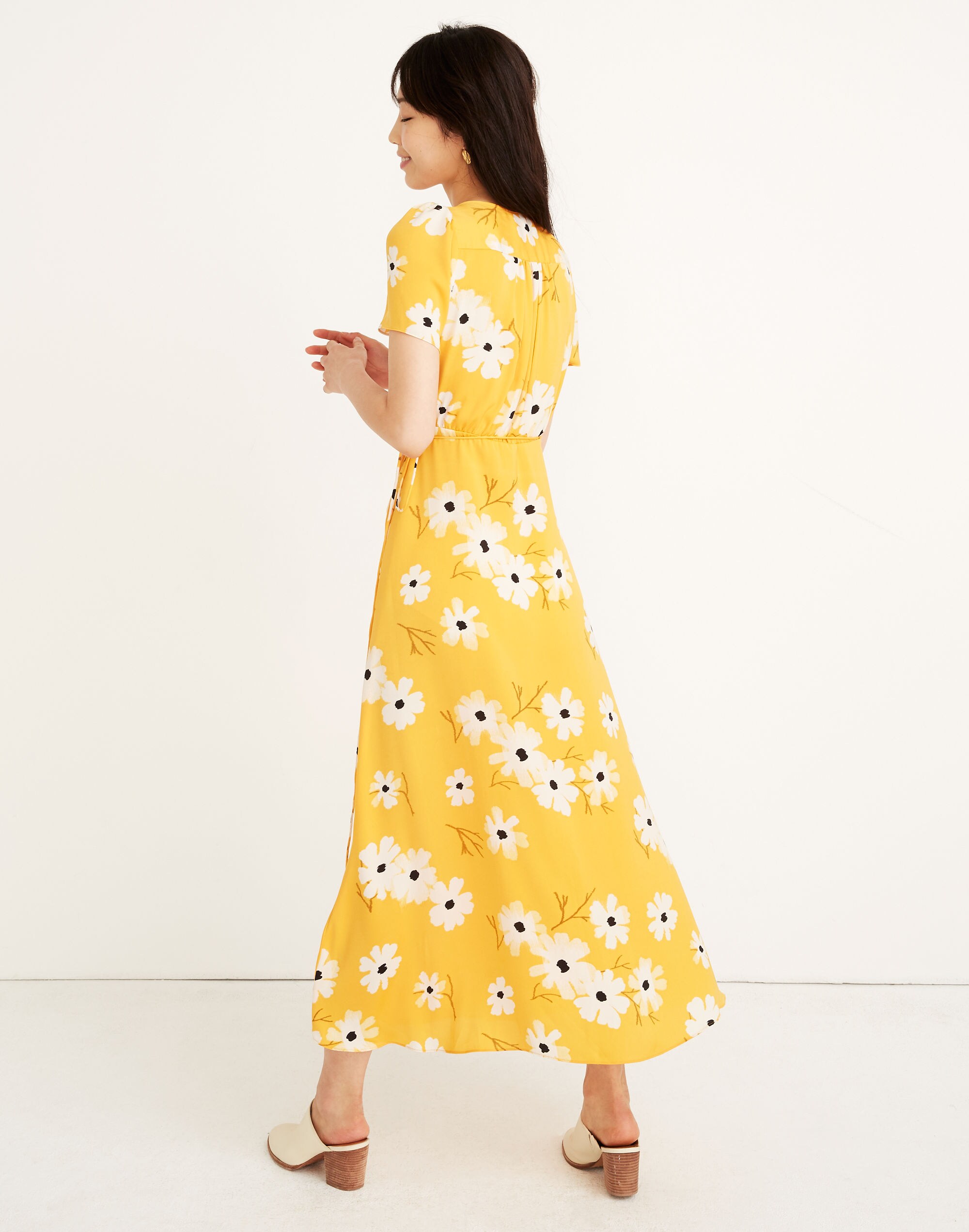Puff-Sleeve Wrap Midi Dress in Ikat Floral
