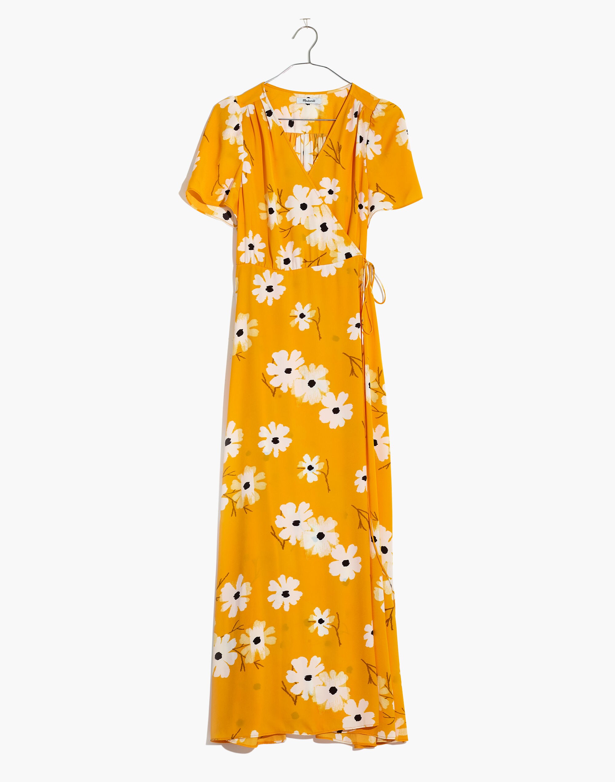 Puff-Sleeve Wrap Midi Dress in Ikat Floral