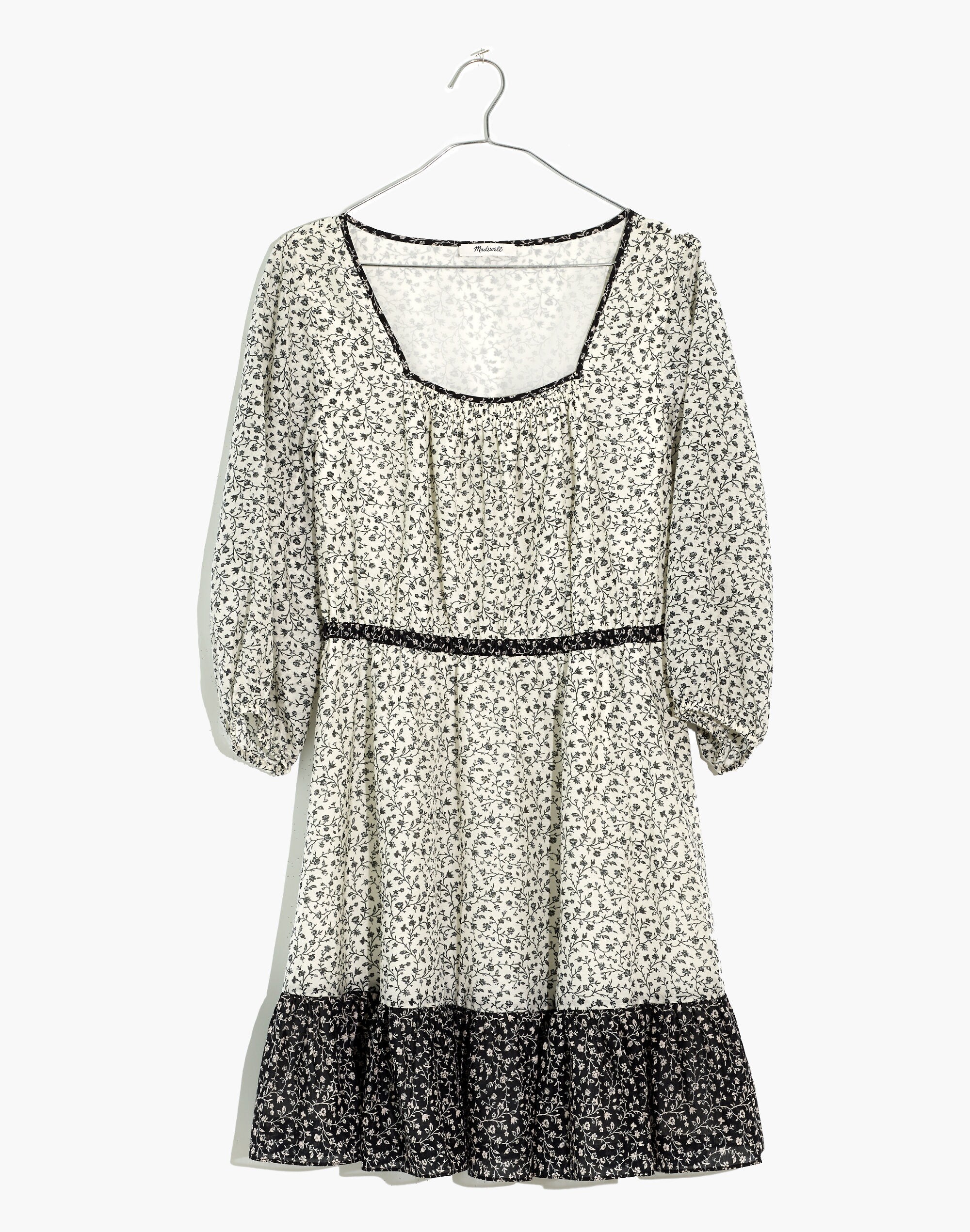 Pattern-Mix Ruffle-Hem Dress in Garden Toile