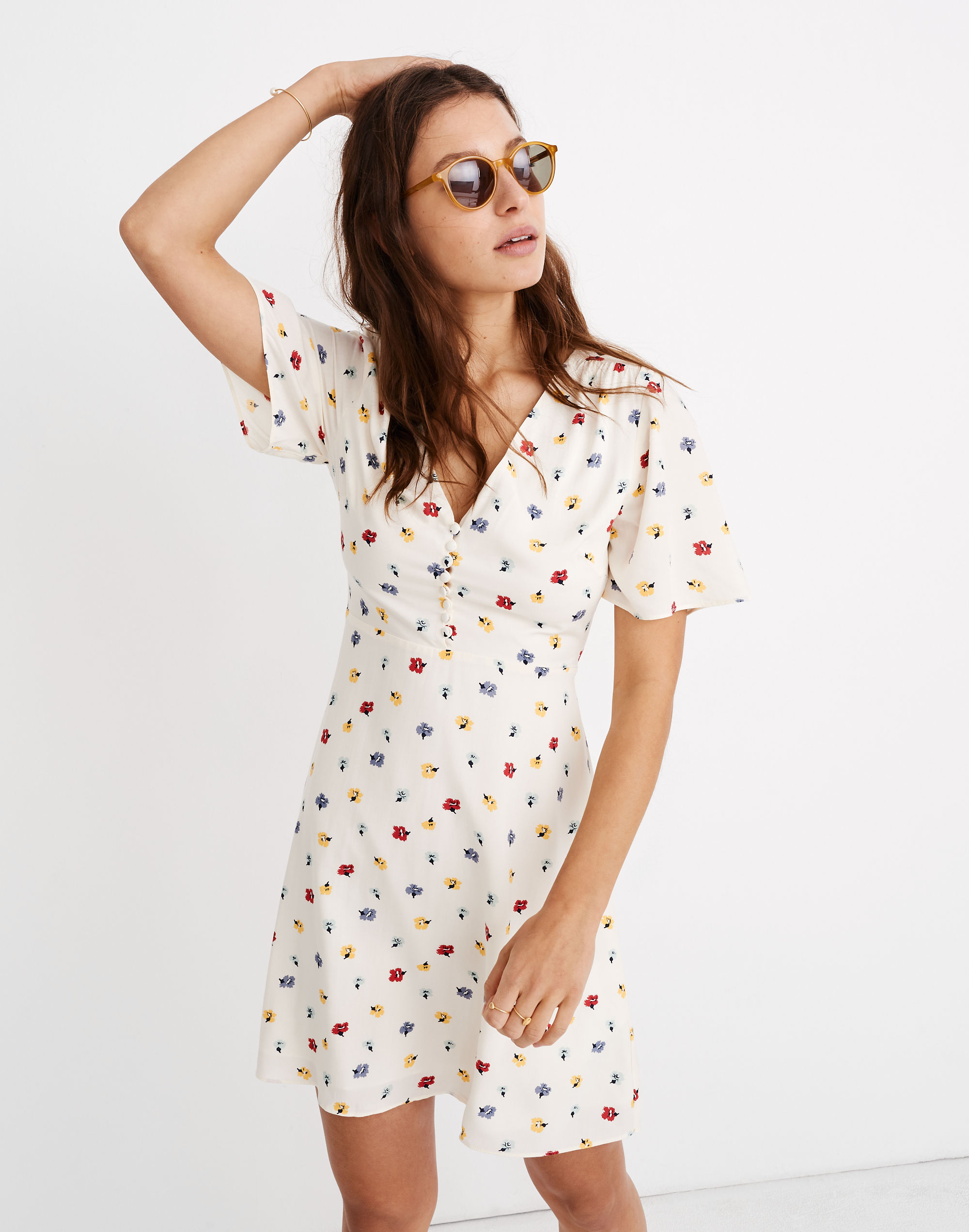 orchard flutter-sleeve dress in confetti floral