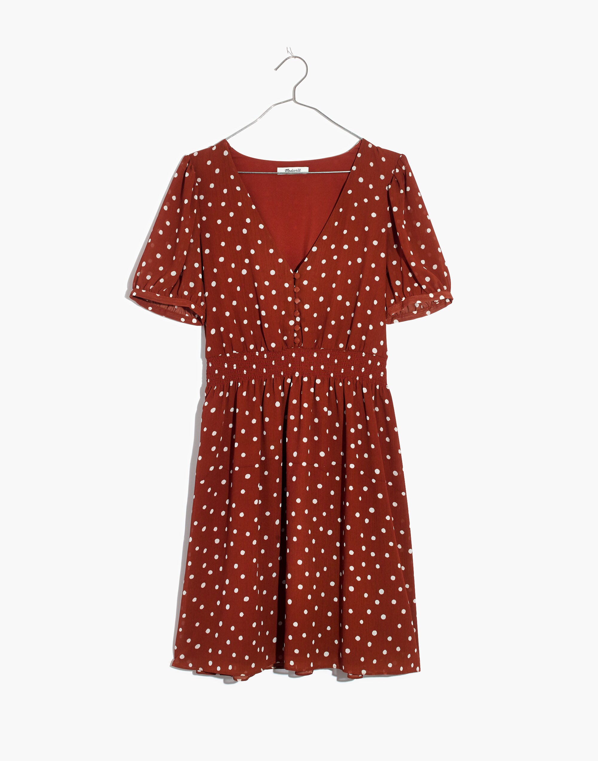 Smocked-Waist Mini Dress in Inkspot Dots