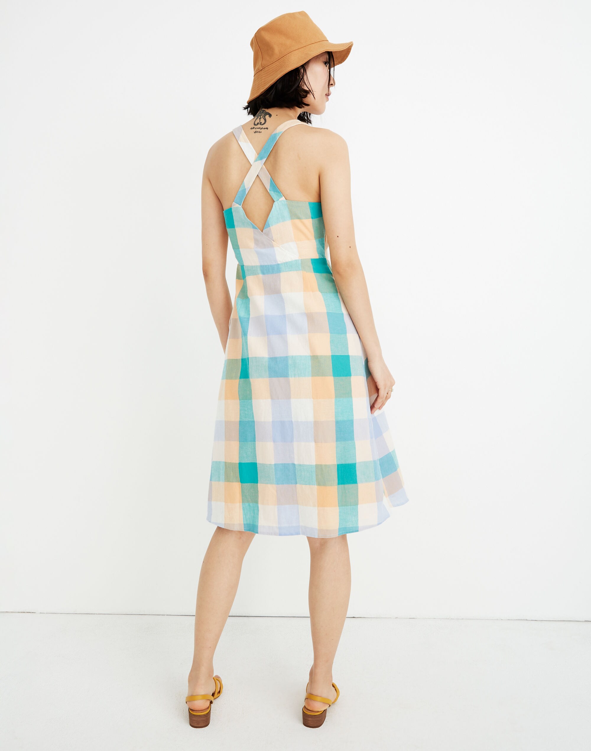 Tank Button-Front Midi Dress in Rainbow Check