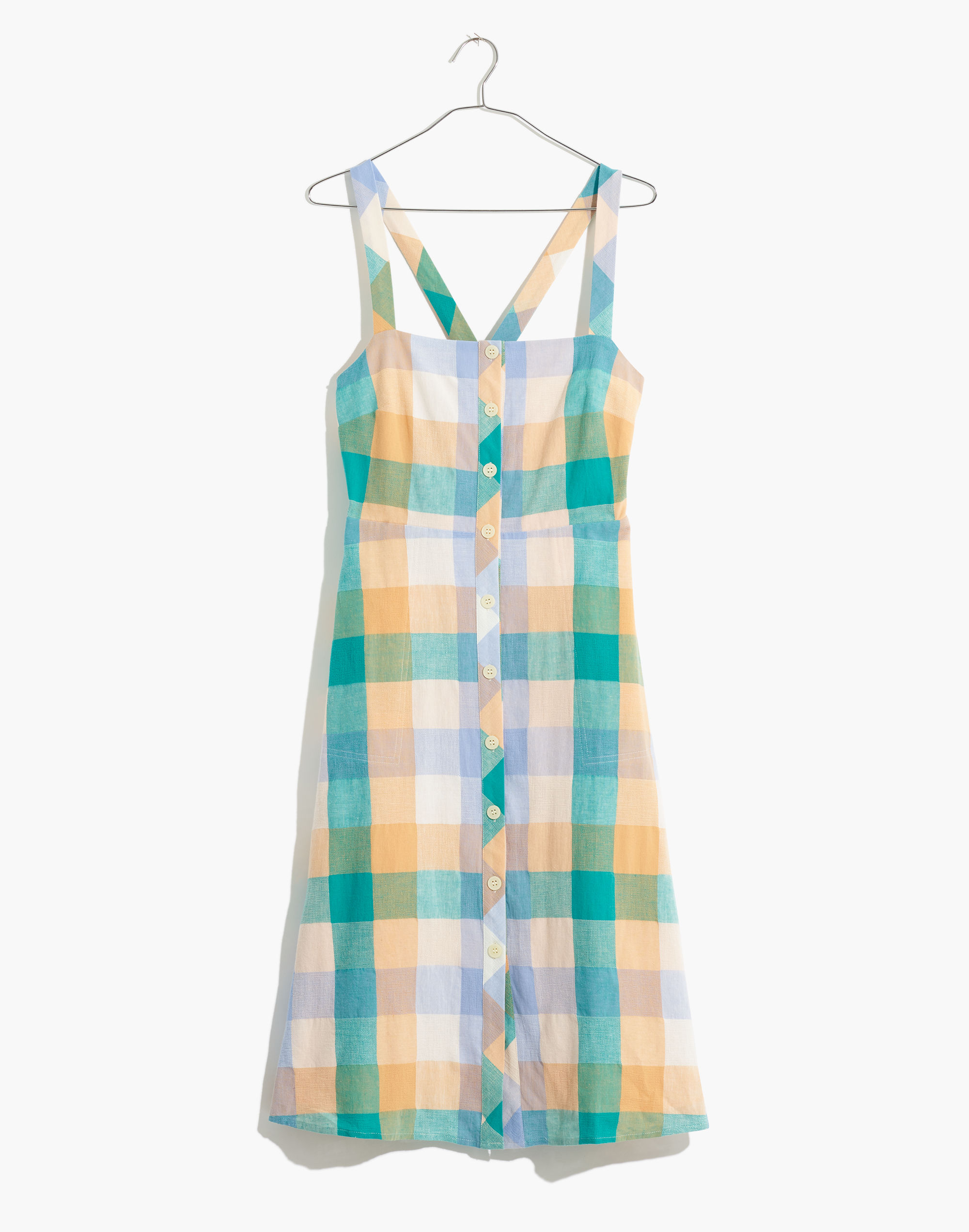 Tank Button-Front Midi Dress in Rainbow Check