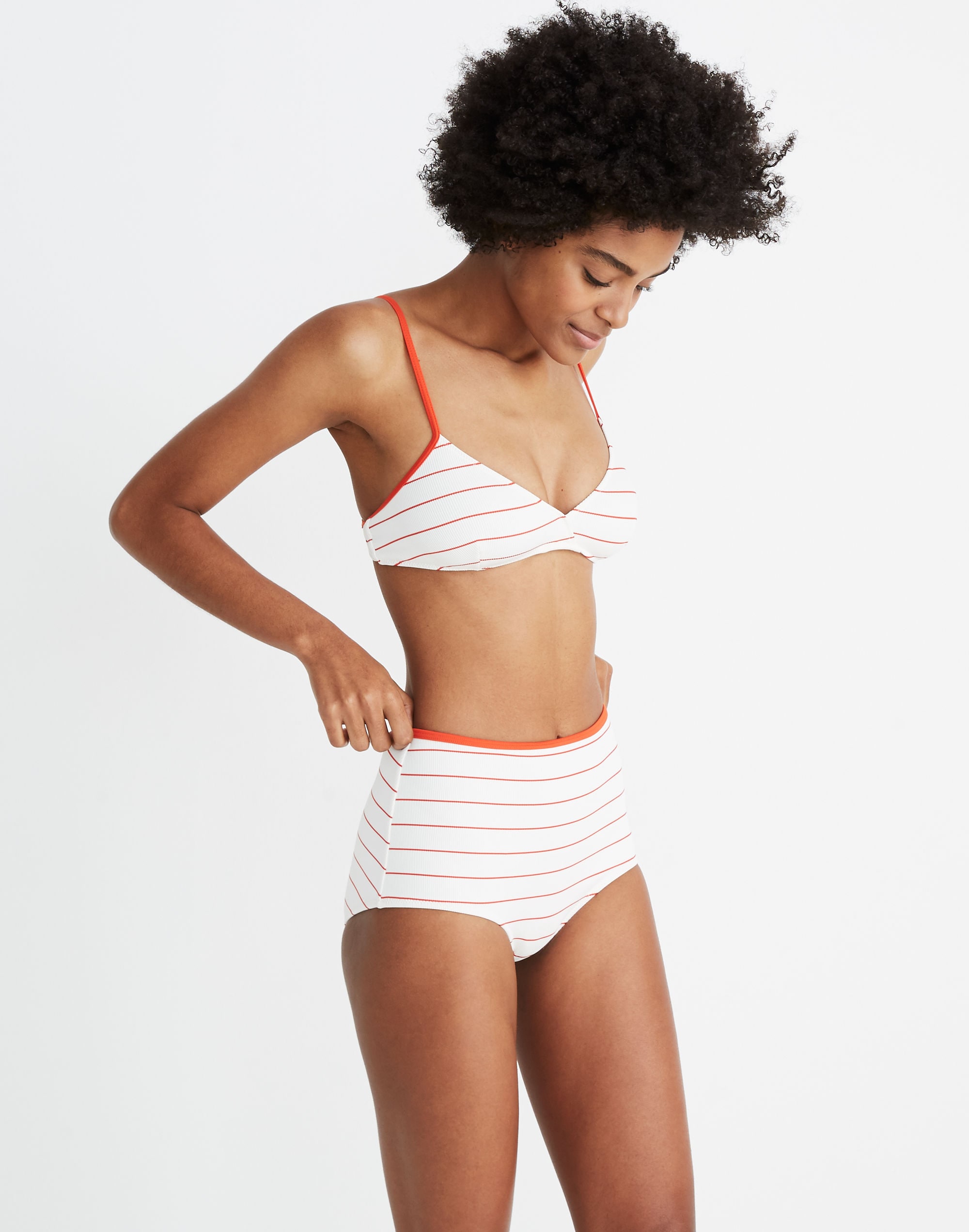 Solid &amp; Striped&reg; Brigitte Ribbed Bikini Bottom in Lipstick Pinstripe