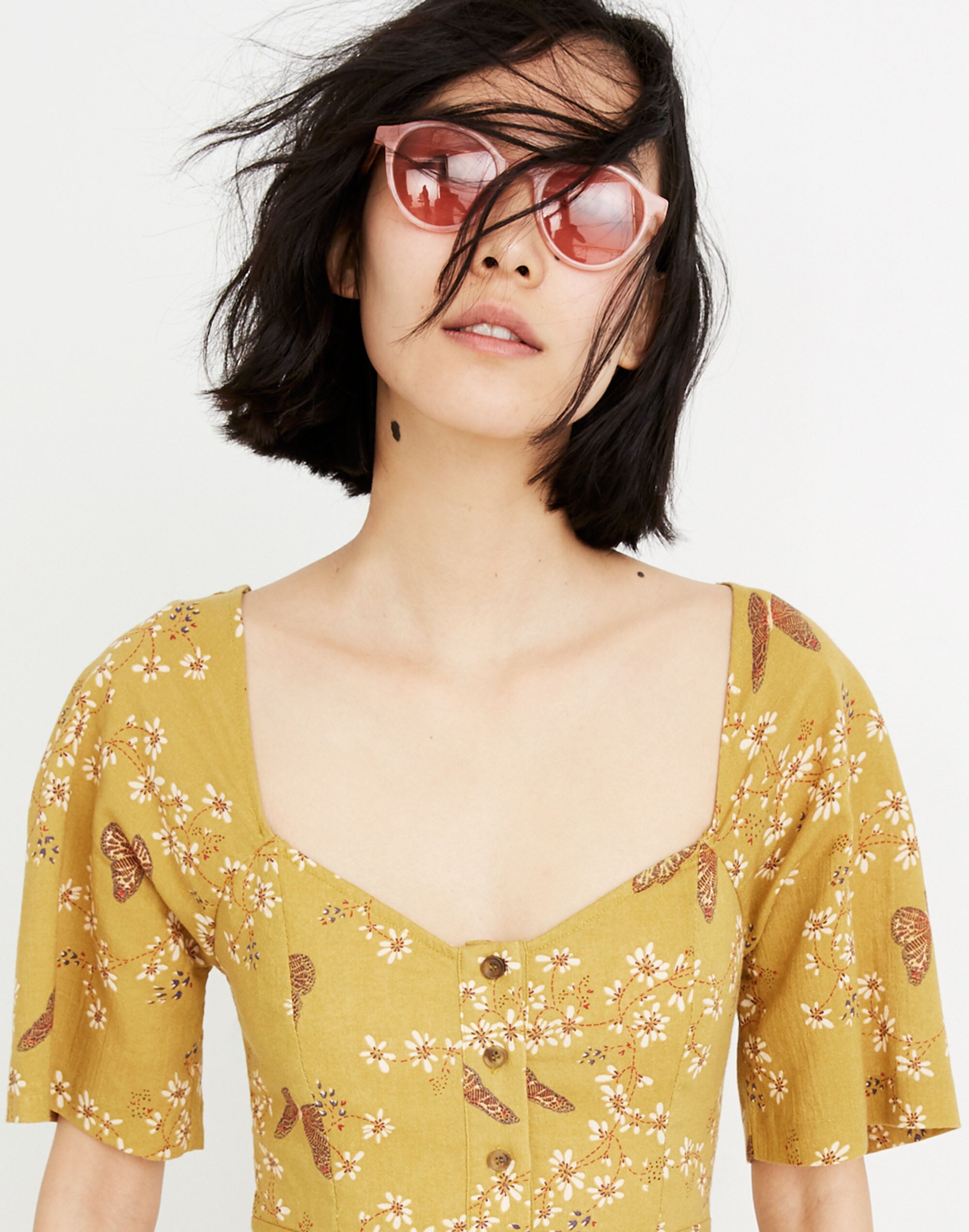 Flutter-Sleeve Midi Dress in Windowbox Floral