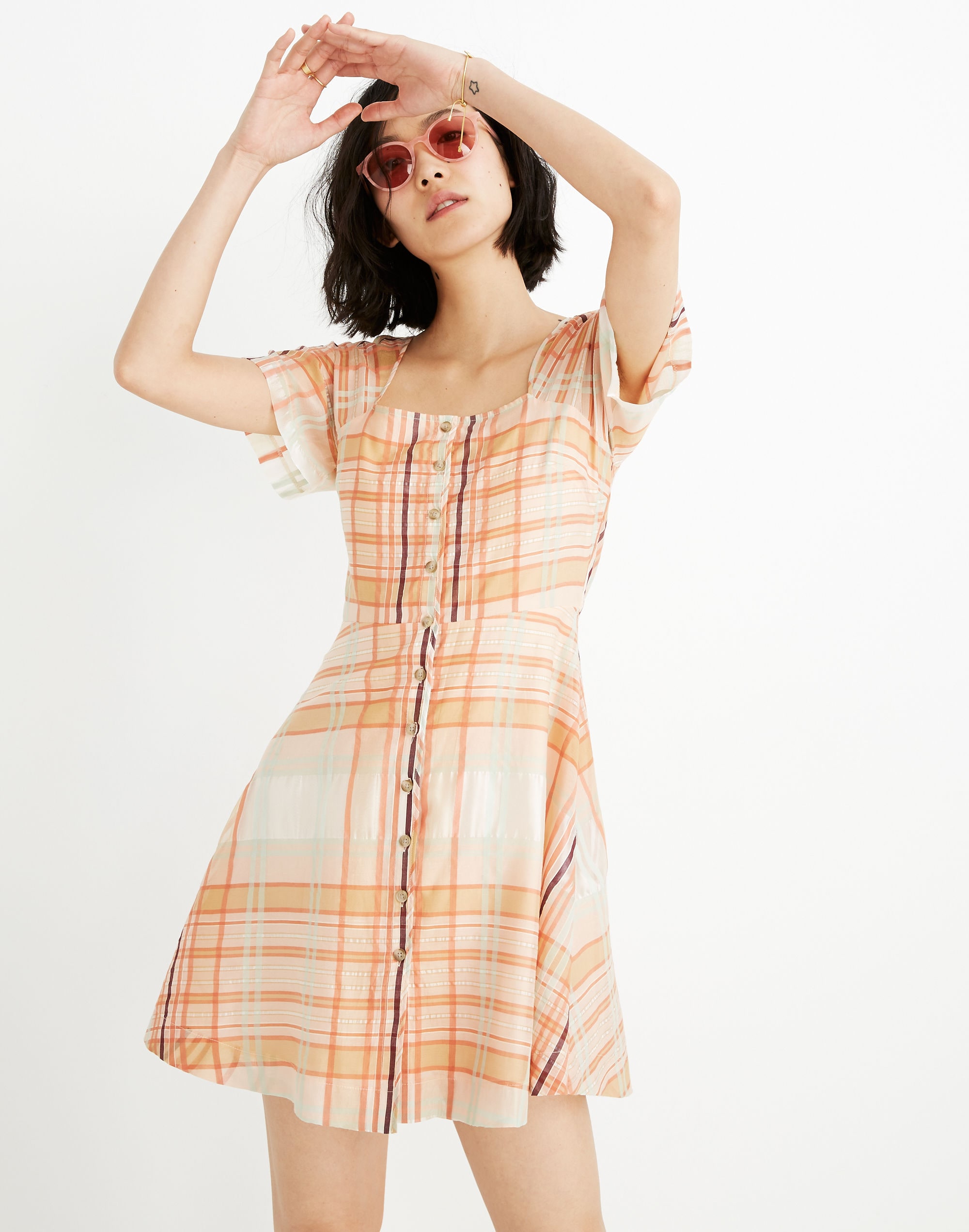 shimmer plaid mini dress