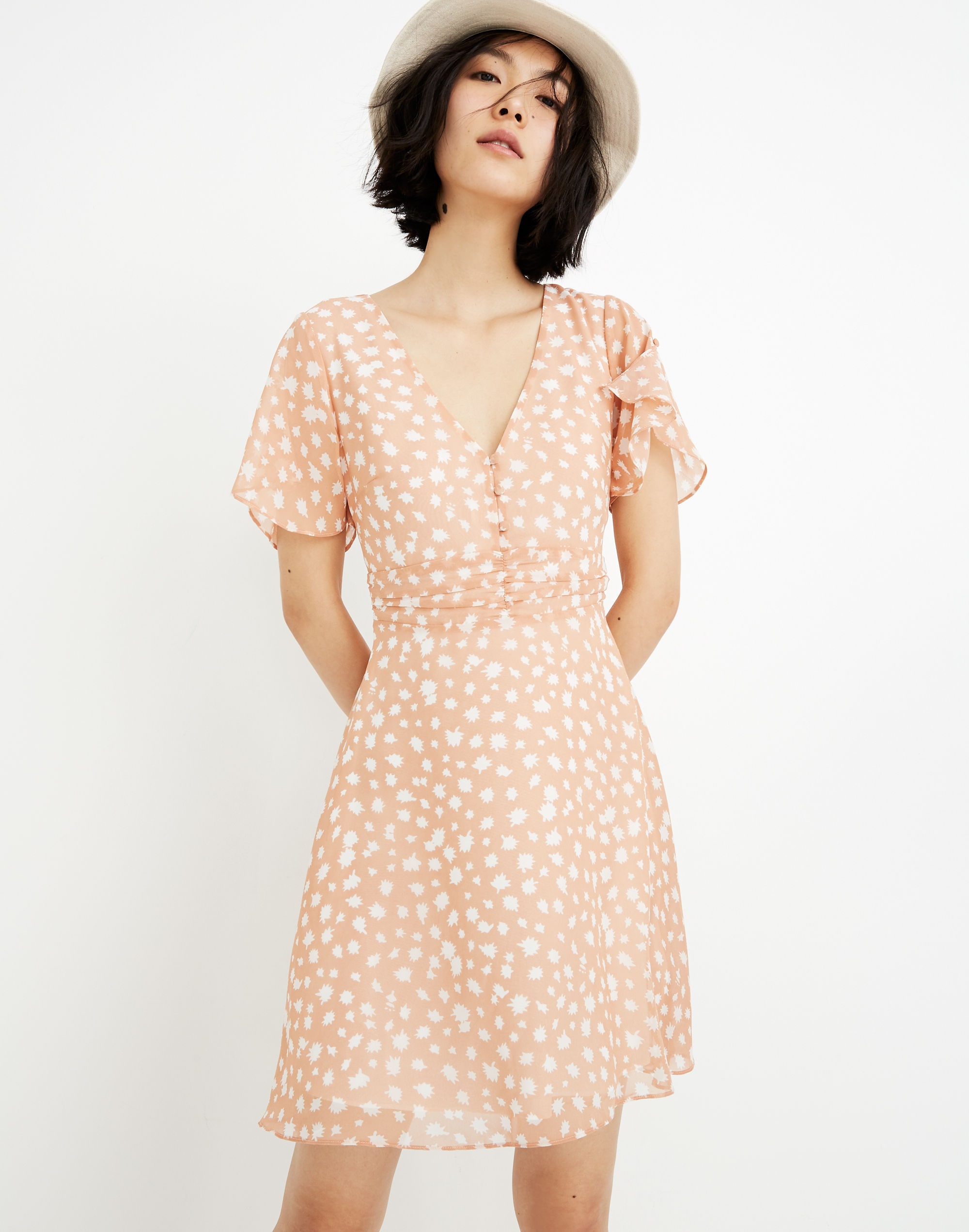 Ruched-Waist Mini Dress in Star Shower