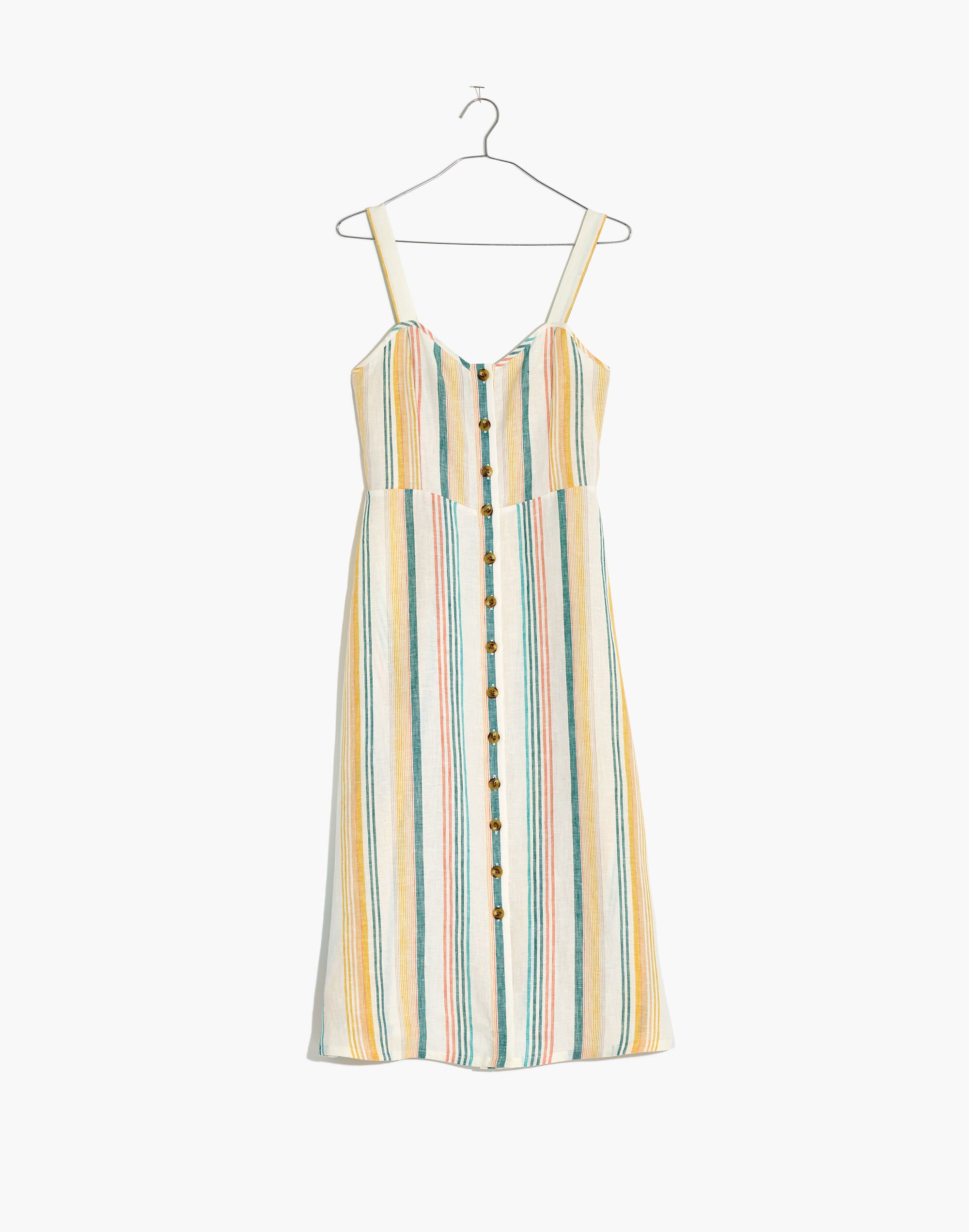 Linen Fitted-Bodice Midi Dress in Stripe