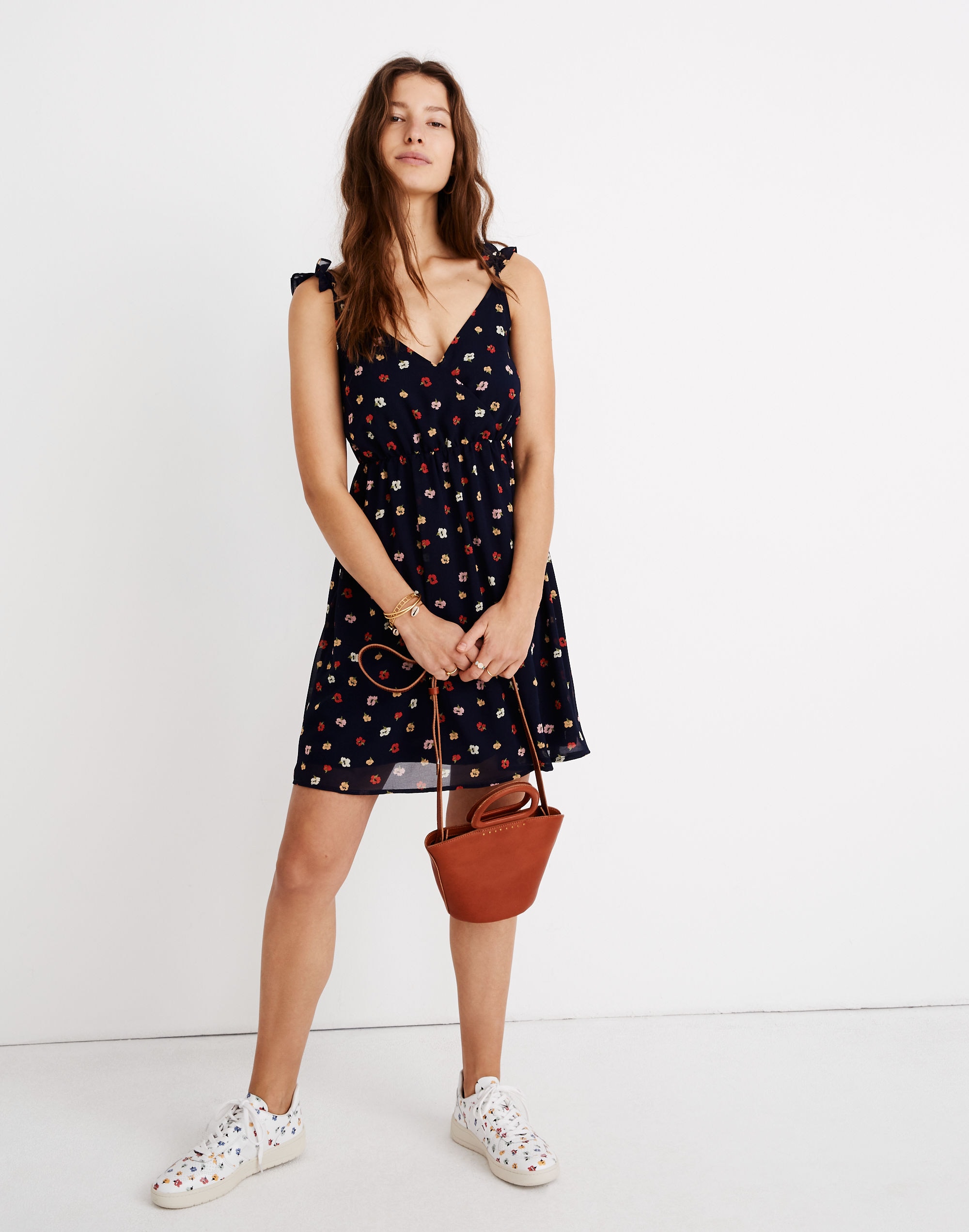 Ruffle-Strap Wrap Dress in Confetti Floral