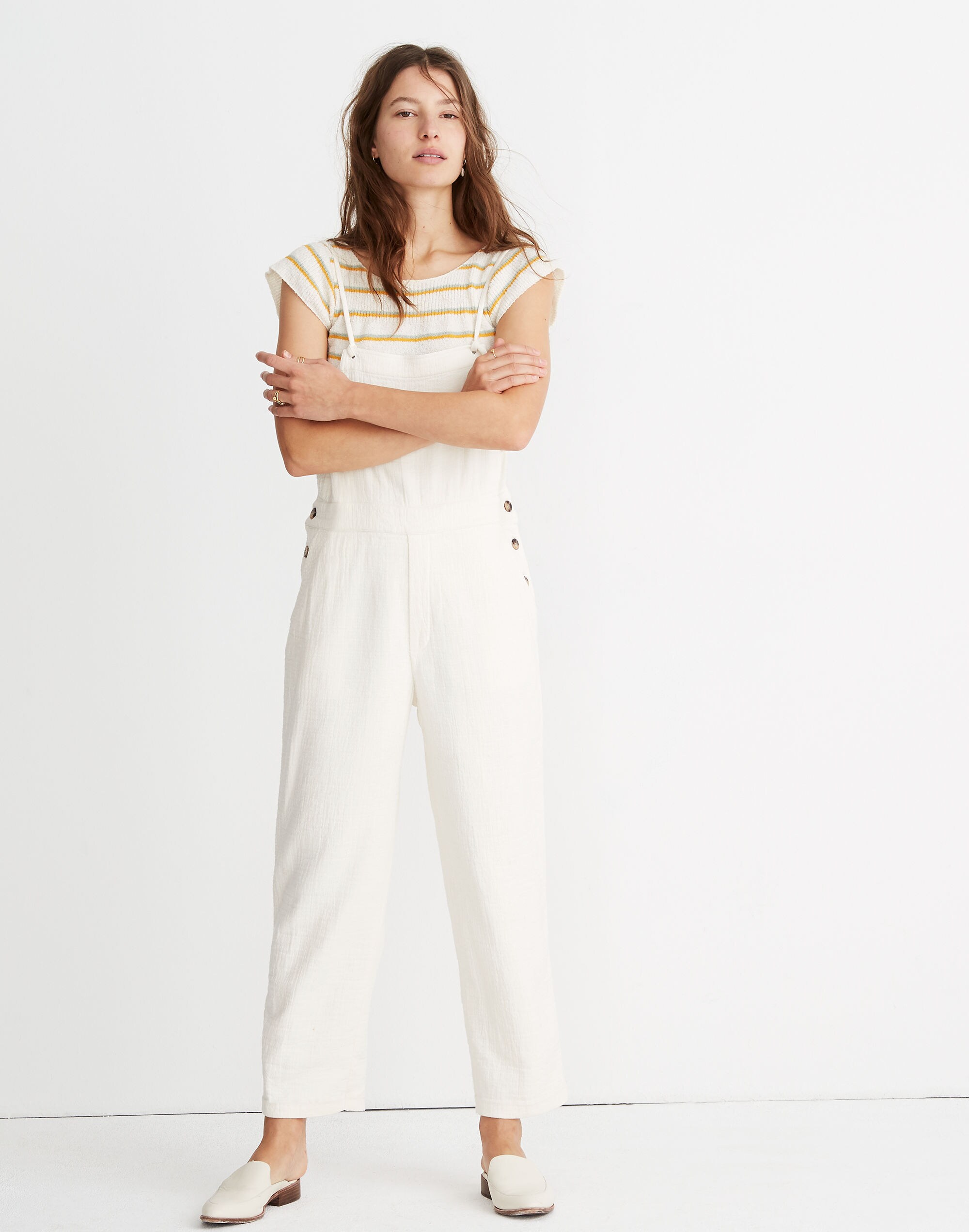 Gauze Tie-Strap Overalls