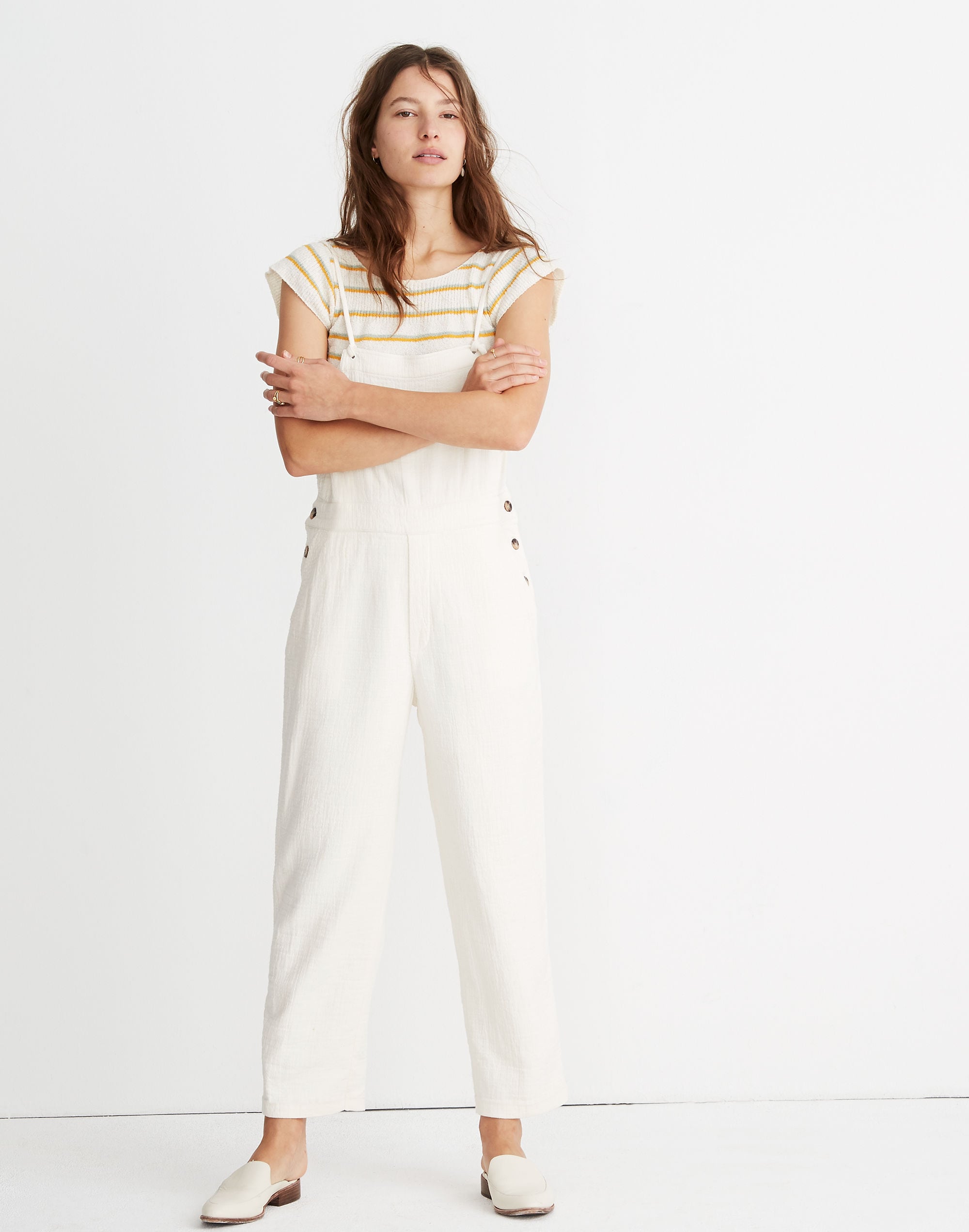 gauze tie-strap overalls