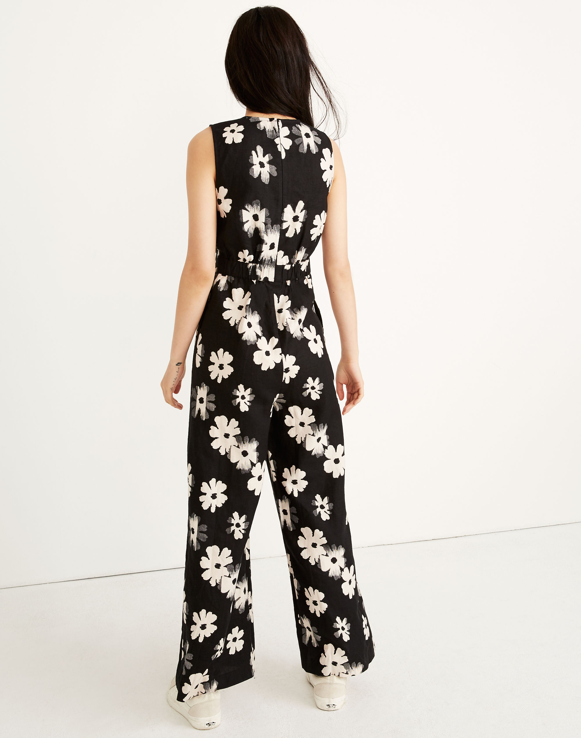 Button-Waist Wide-Leg Jumpsuit in Ikat Floral
