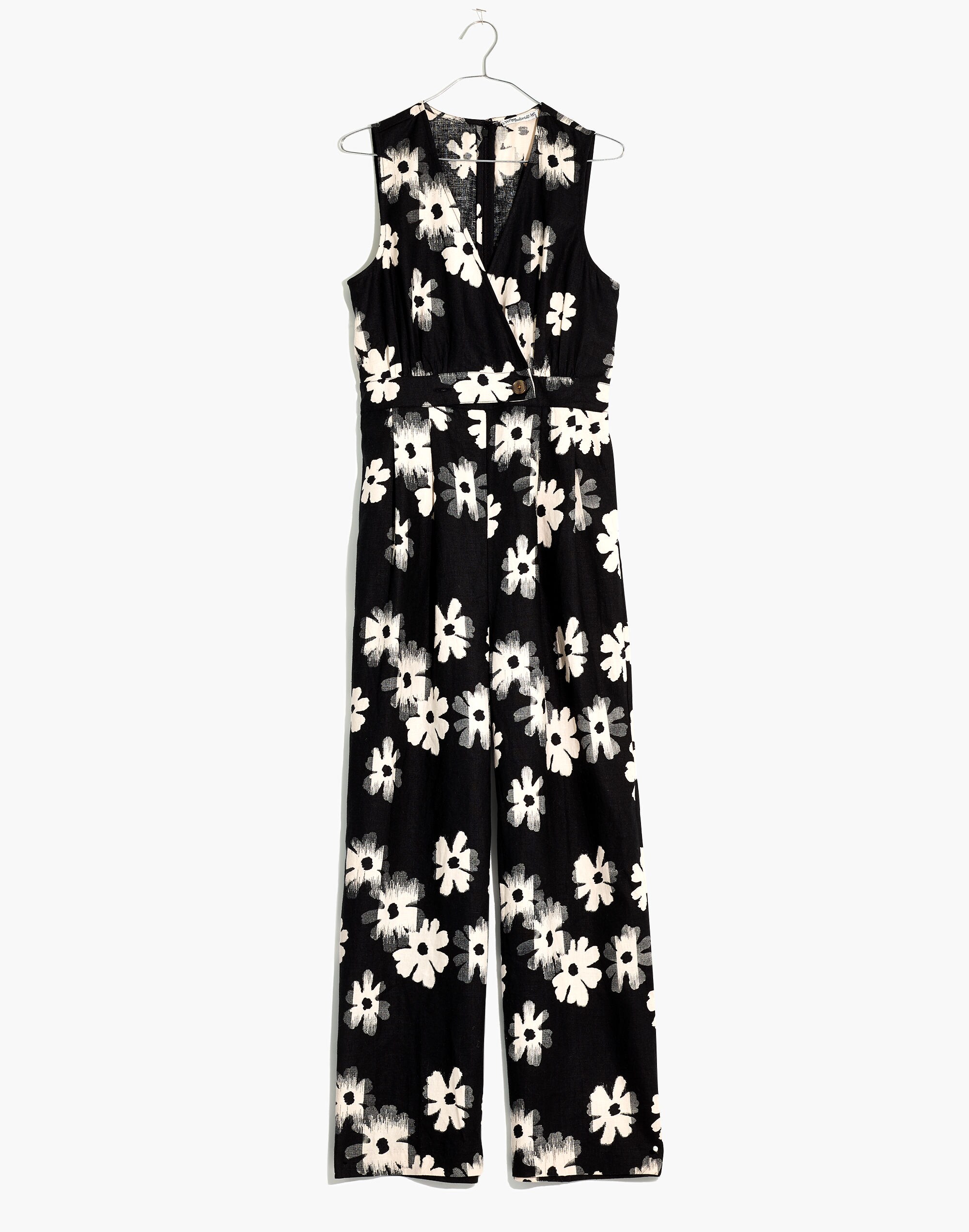 Button-Waist Wide-Leg Jumpsuit in Ikat Floral
