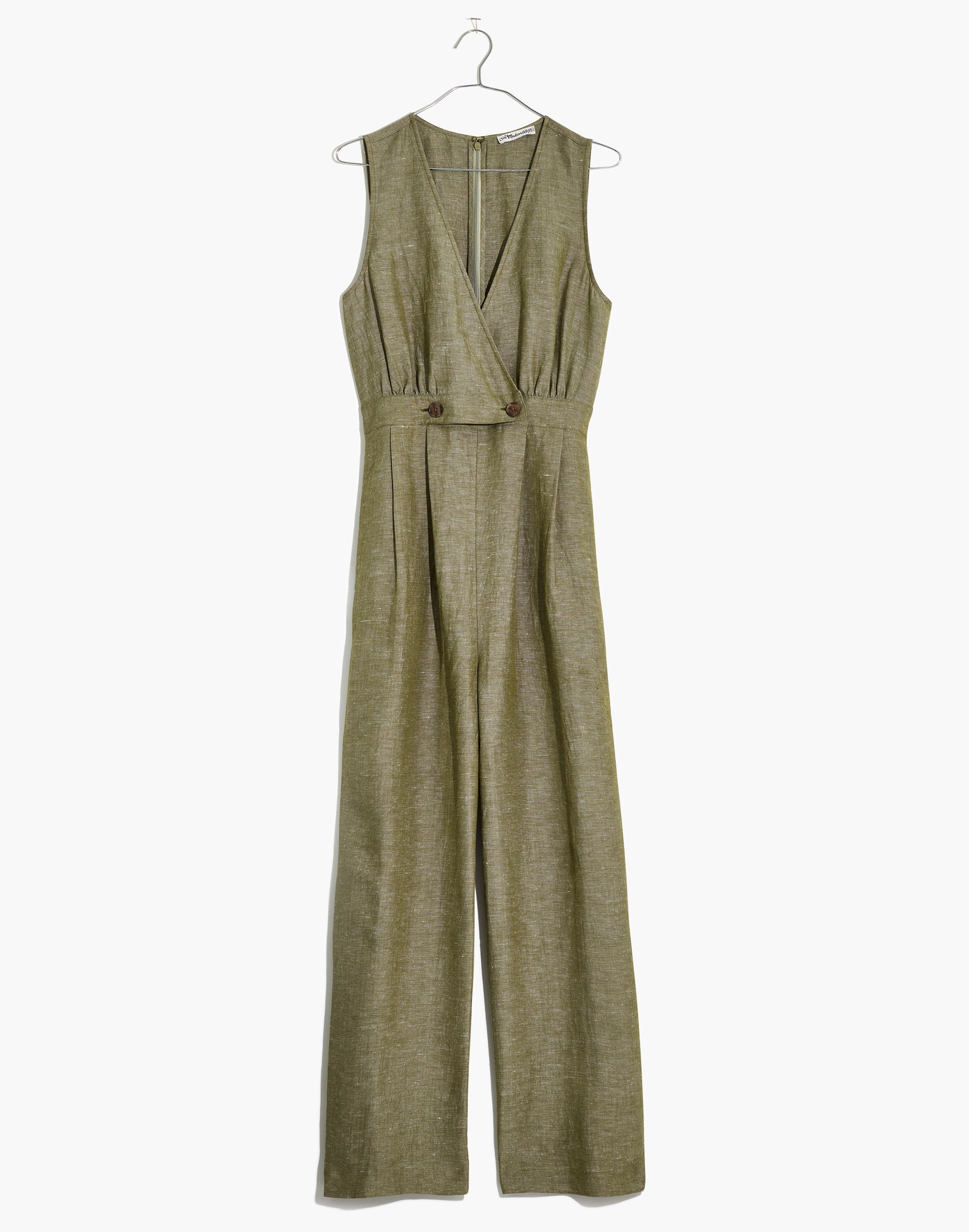 Linen Button-Waist Wide-Leg Jumpsuit