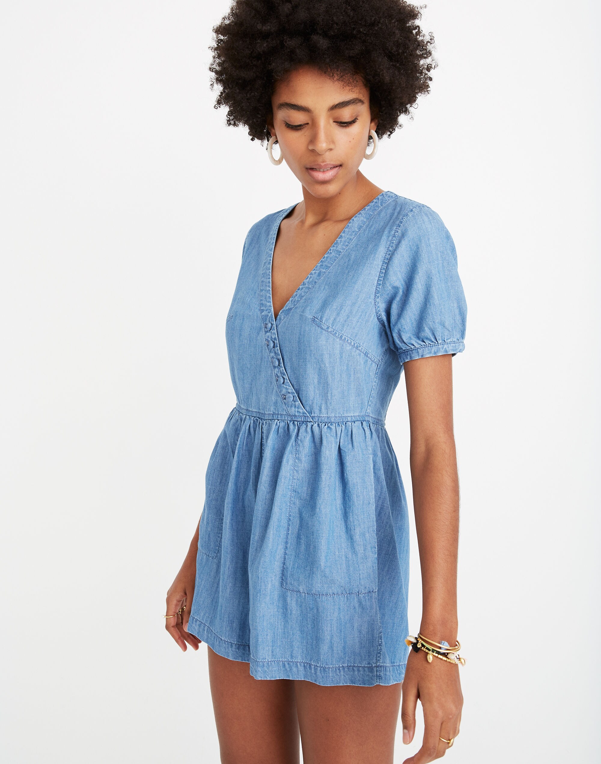 Denim Button-Wrap Romper
