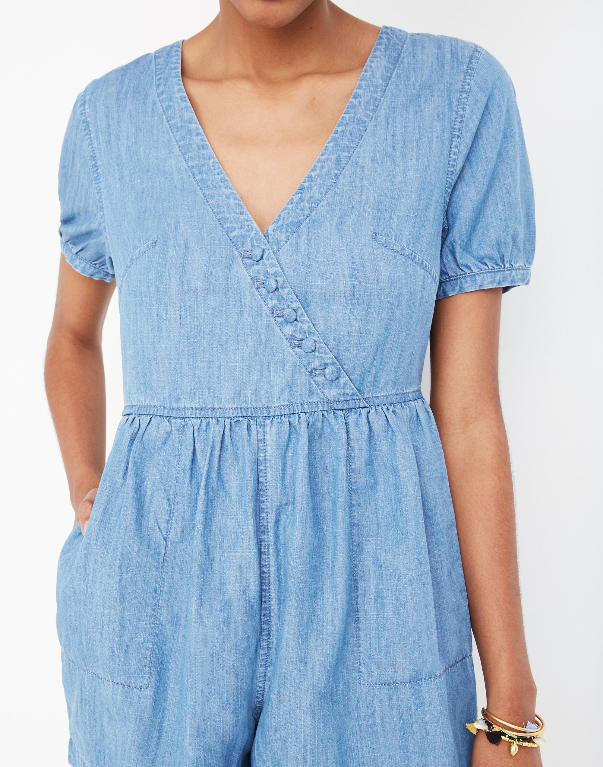 Denim Button-Wrap Romper