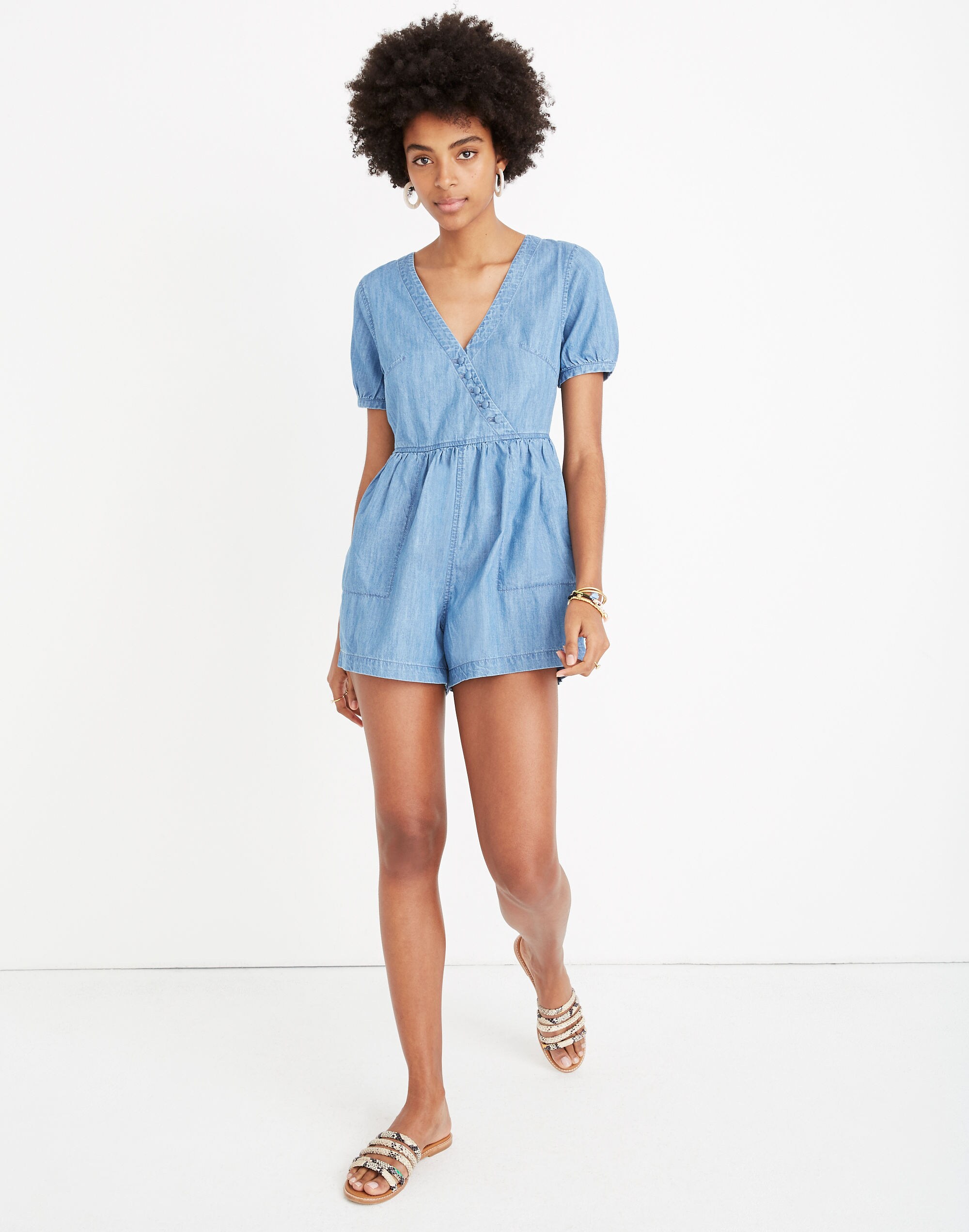 Denim Button-Wrap Romper
