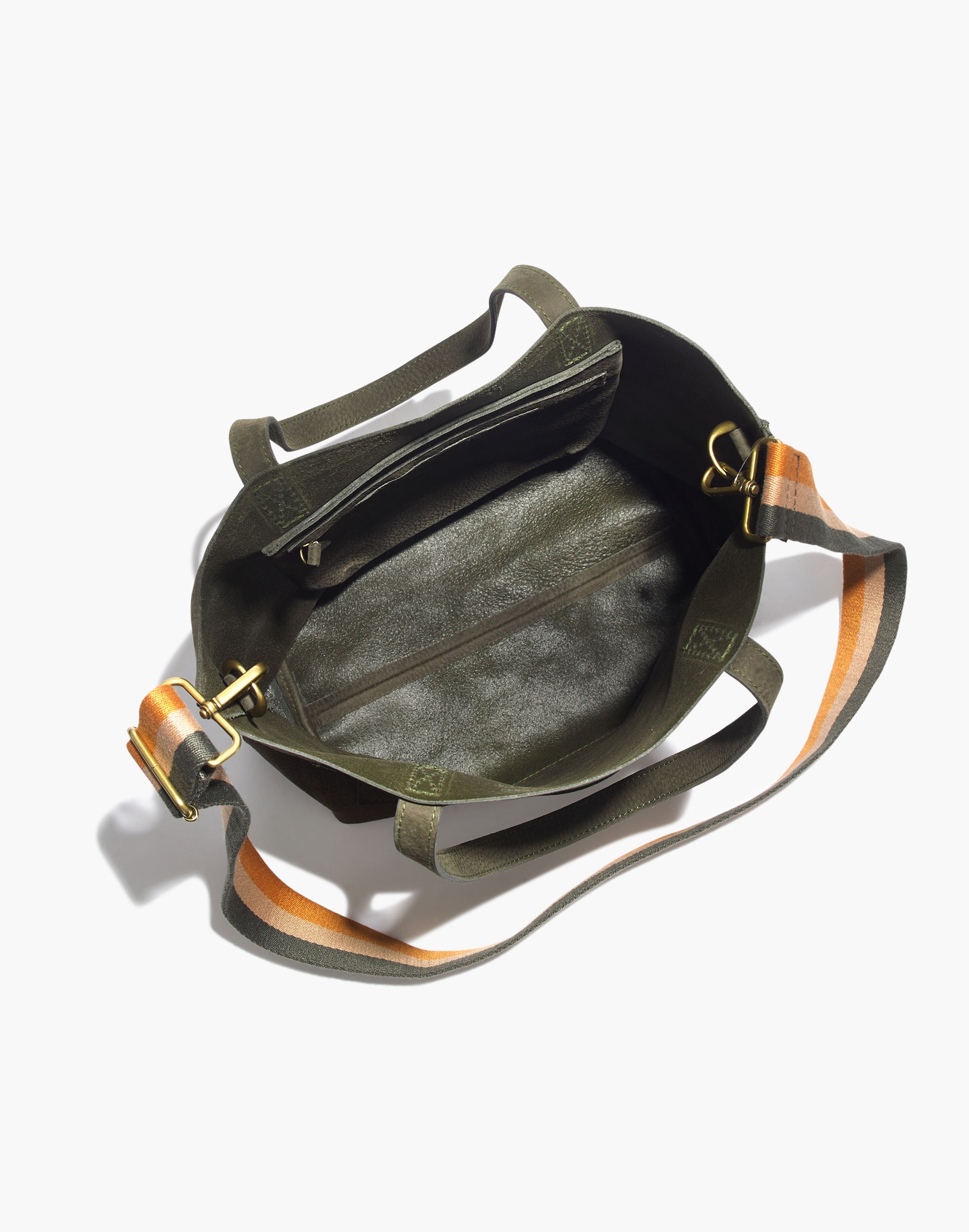 The Medium Transport Tote in Nubuck Leather: Striped Strap Edition