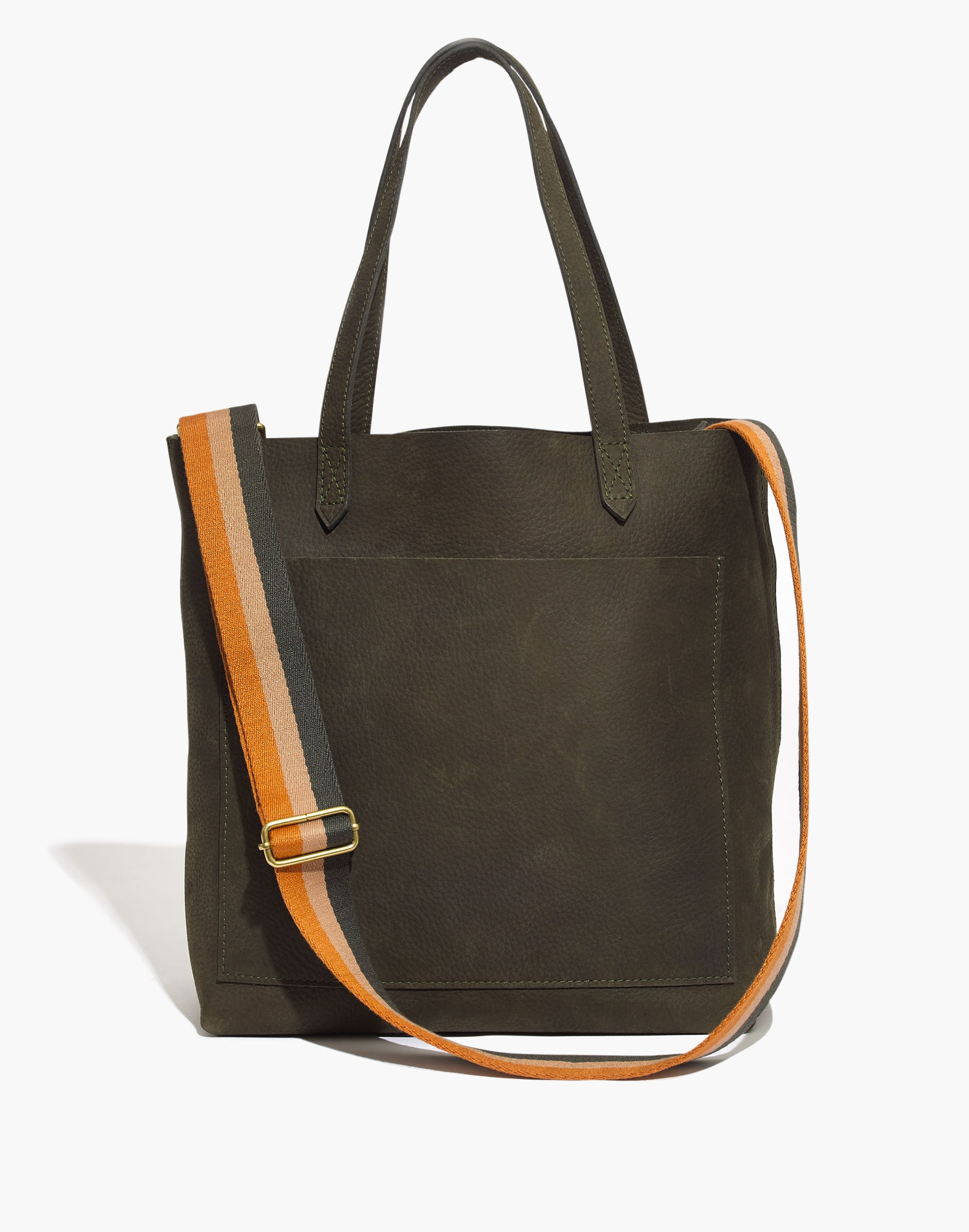 The Medium Transport Tote in Nubuck Leather: Striped Strap Edition