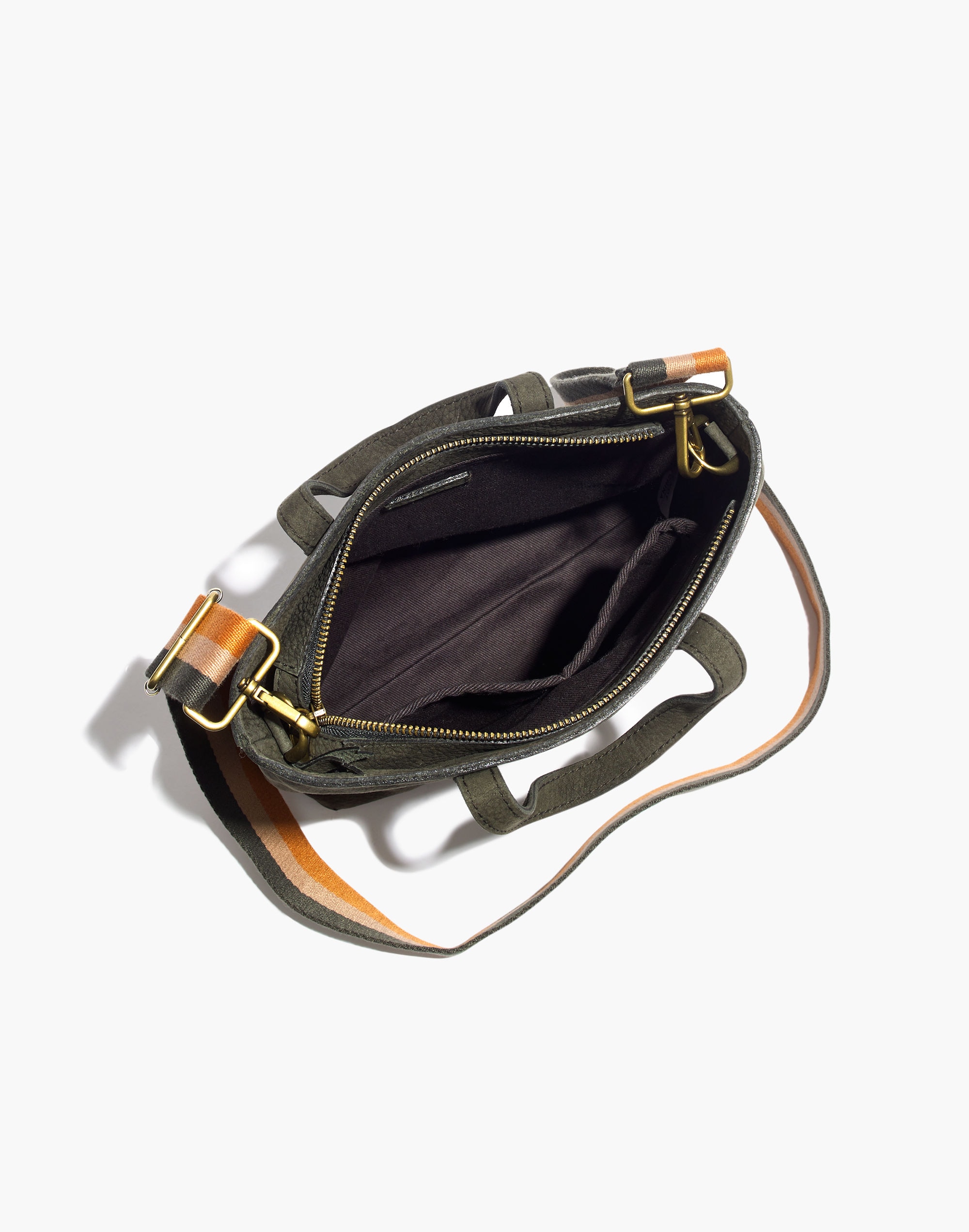 The Zip-Top Transport Crossbody in Nubuck Leather: Striped Strap Edition