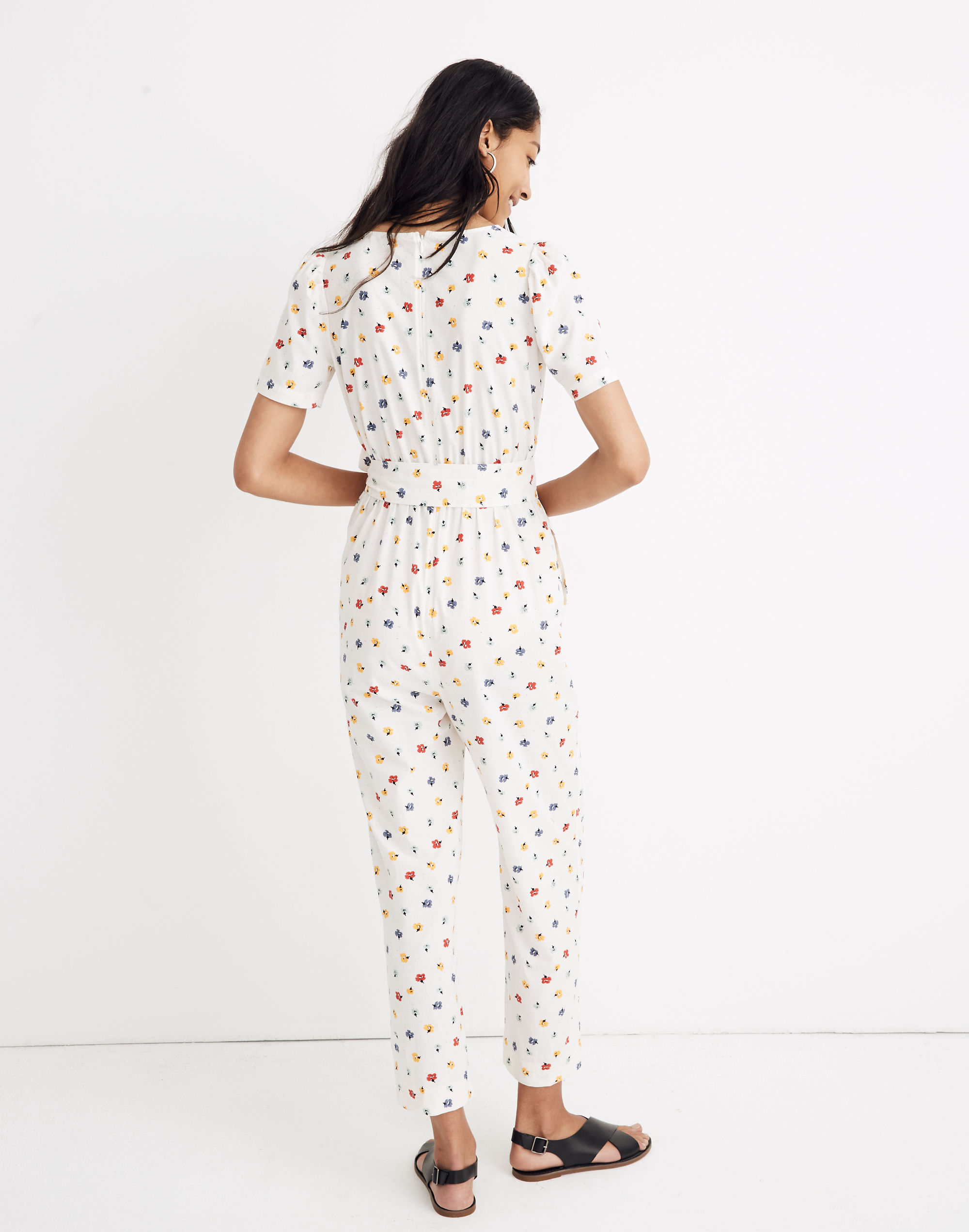 Petite Puff-Sleeve Tapered Jumpsuit in Confetti Floral