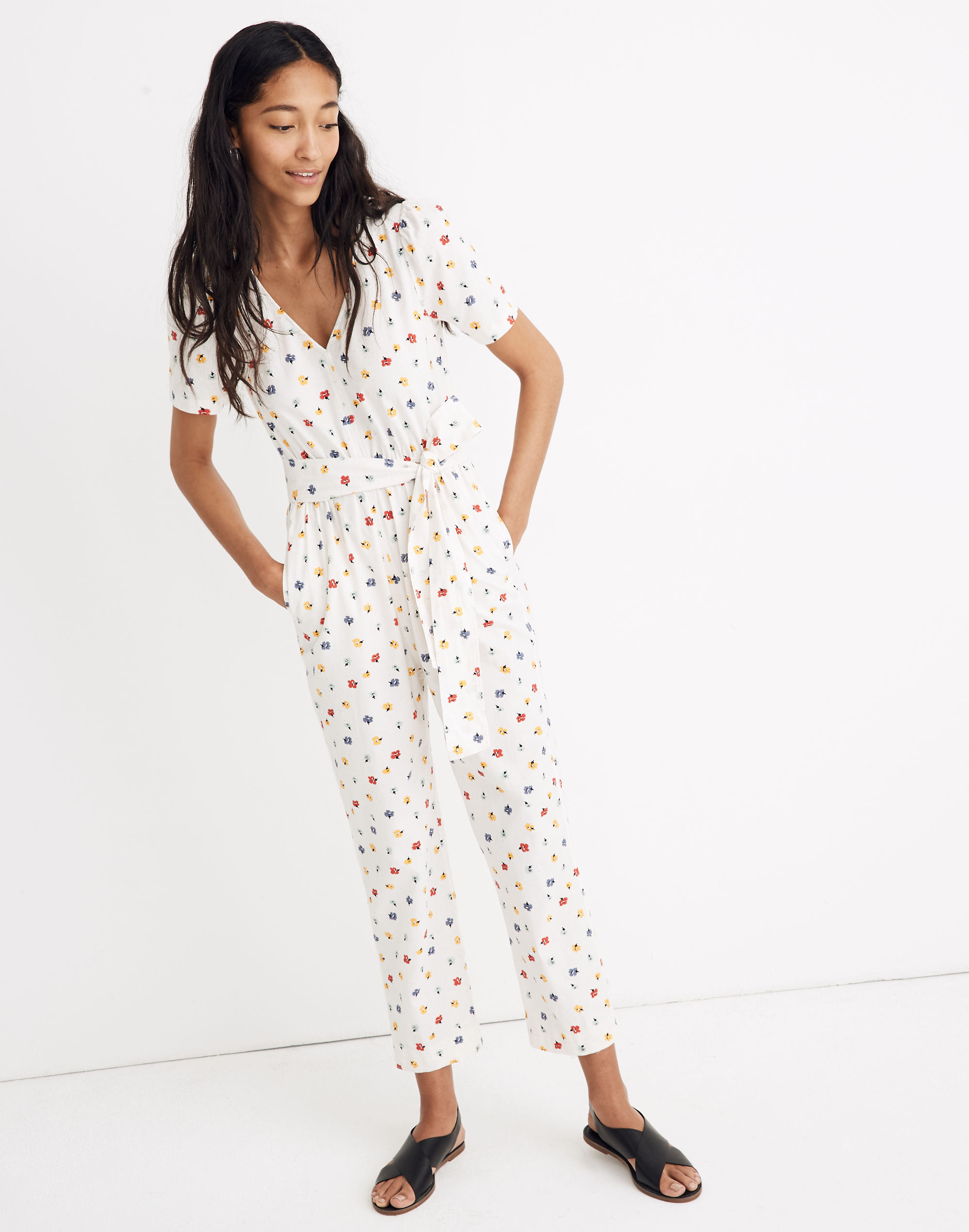 Puff-Sleeve Tapered Jumpsuit in Confetti Floral