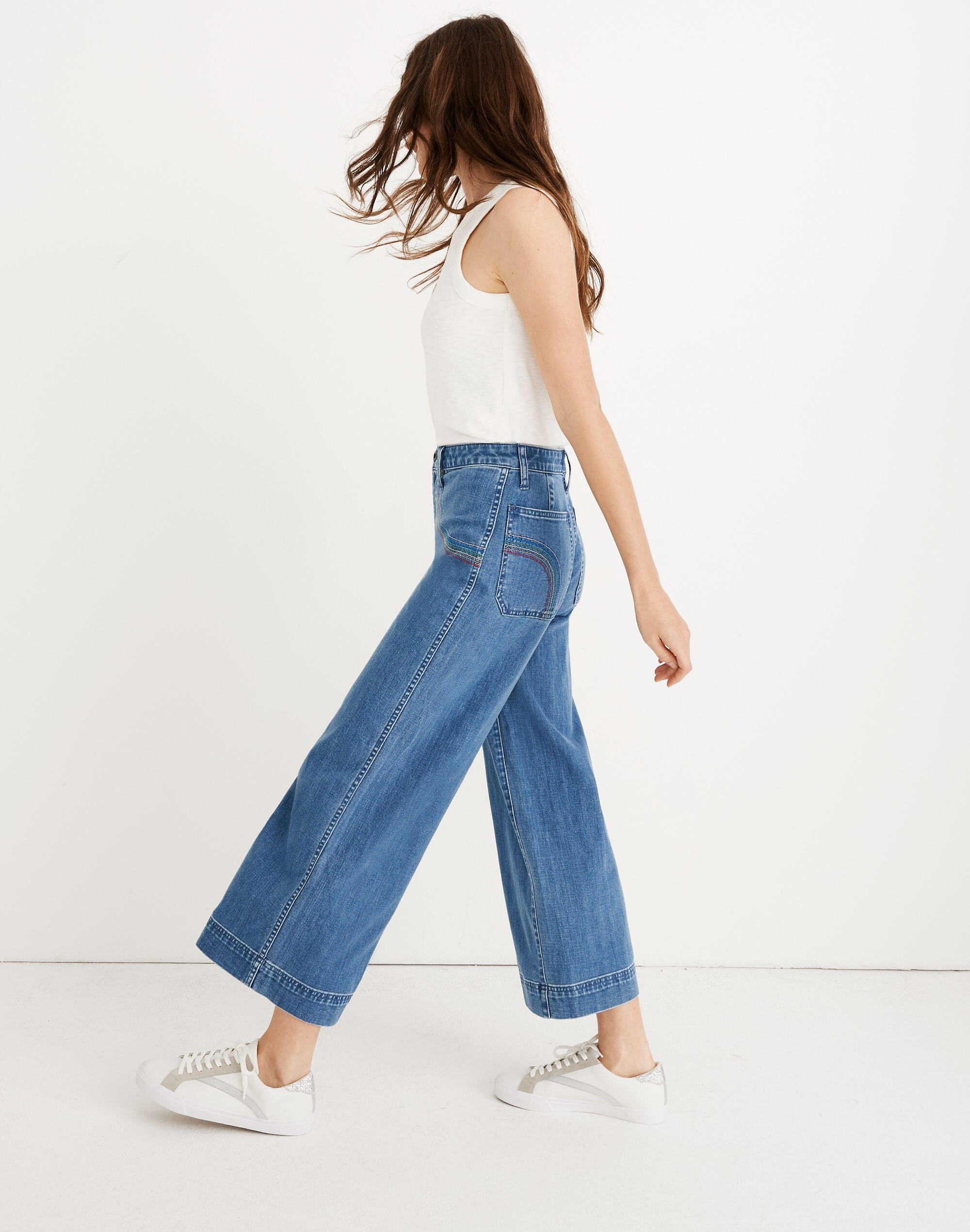 Emmett Wide-Leg Crop Jeans: Rainbow Stitched Edition