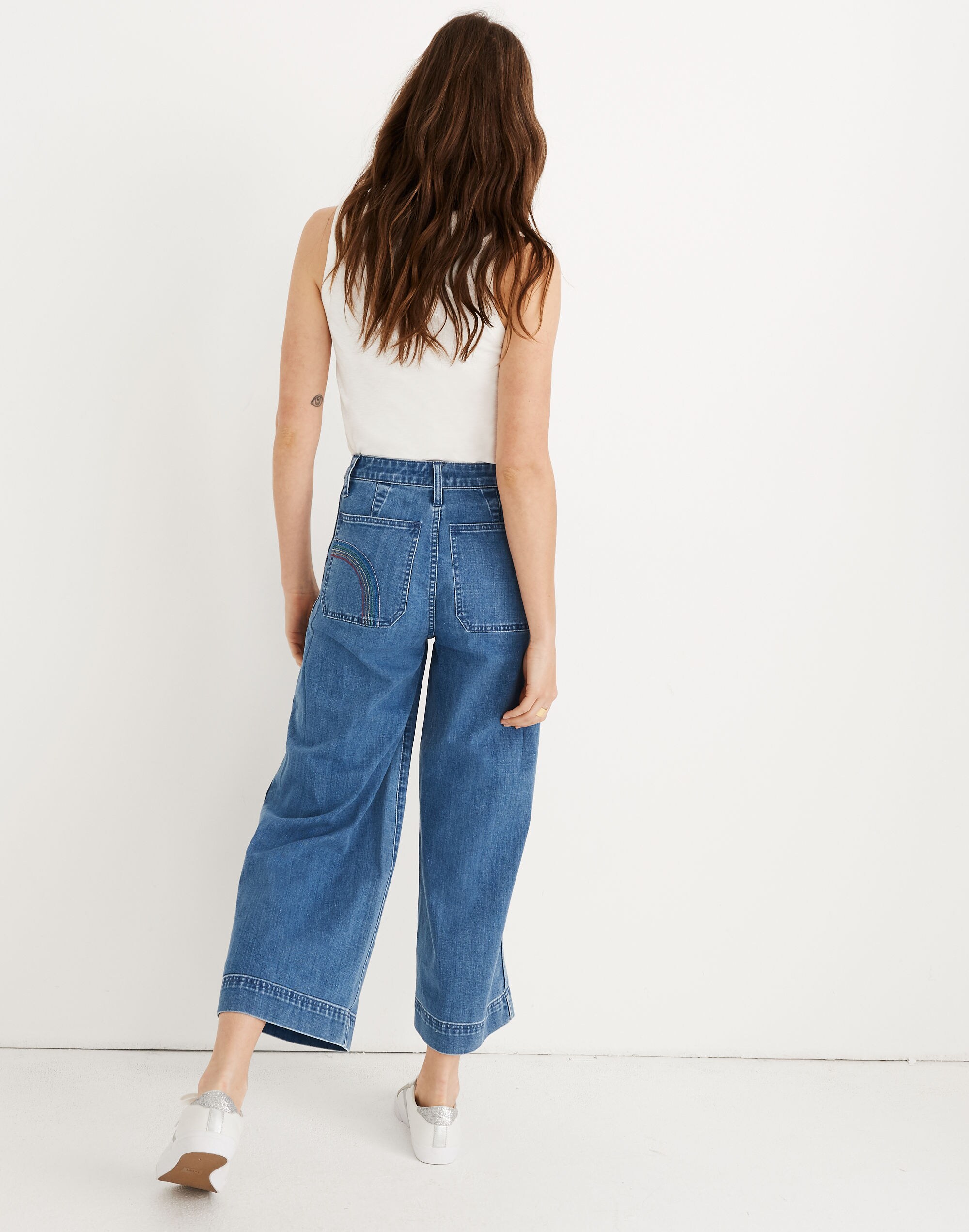 Emmett Wide-Leg Crop Jeans: Rainbow Stitched Edition