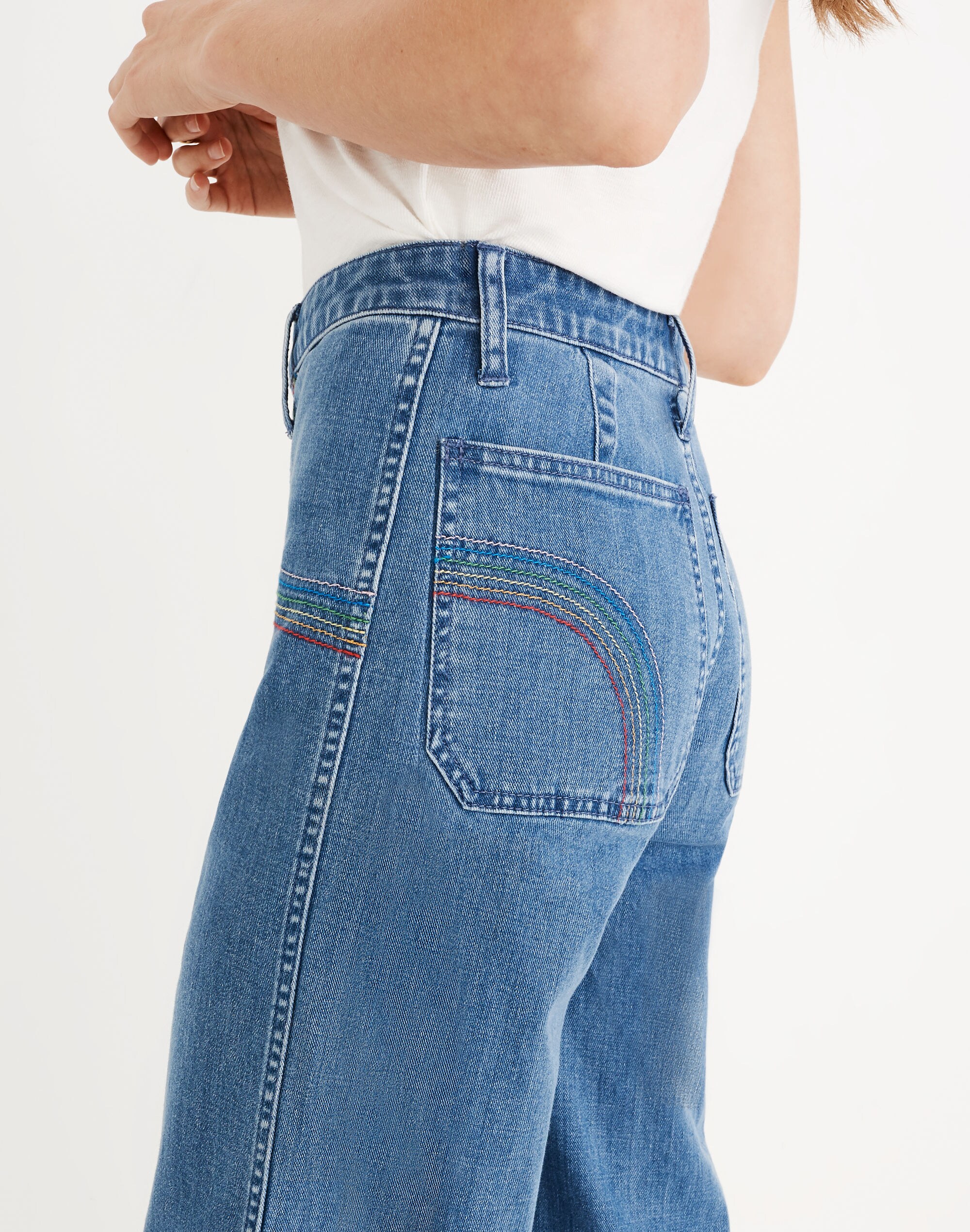 Emmett Wide-Leg Crop Jeans: Rainbow Stitched Edition