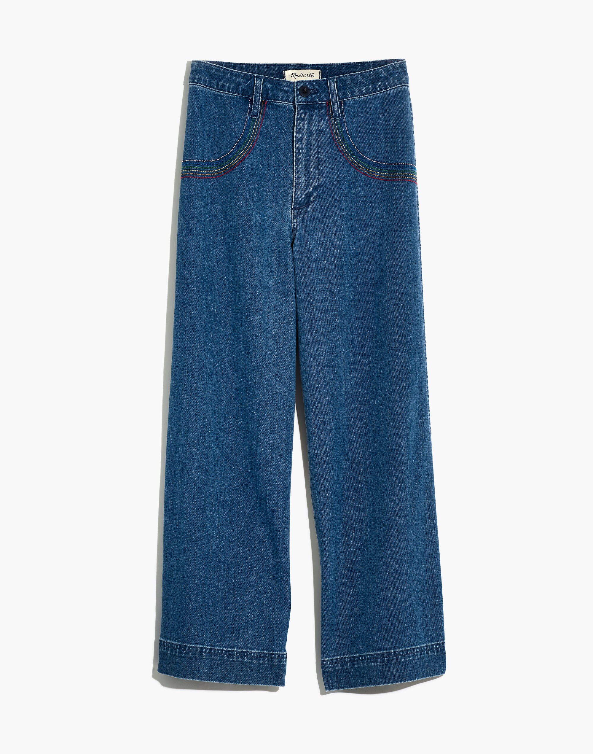 Emmett Wide-Leg Crop Jeans: Rainbow Stitched Edition