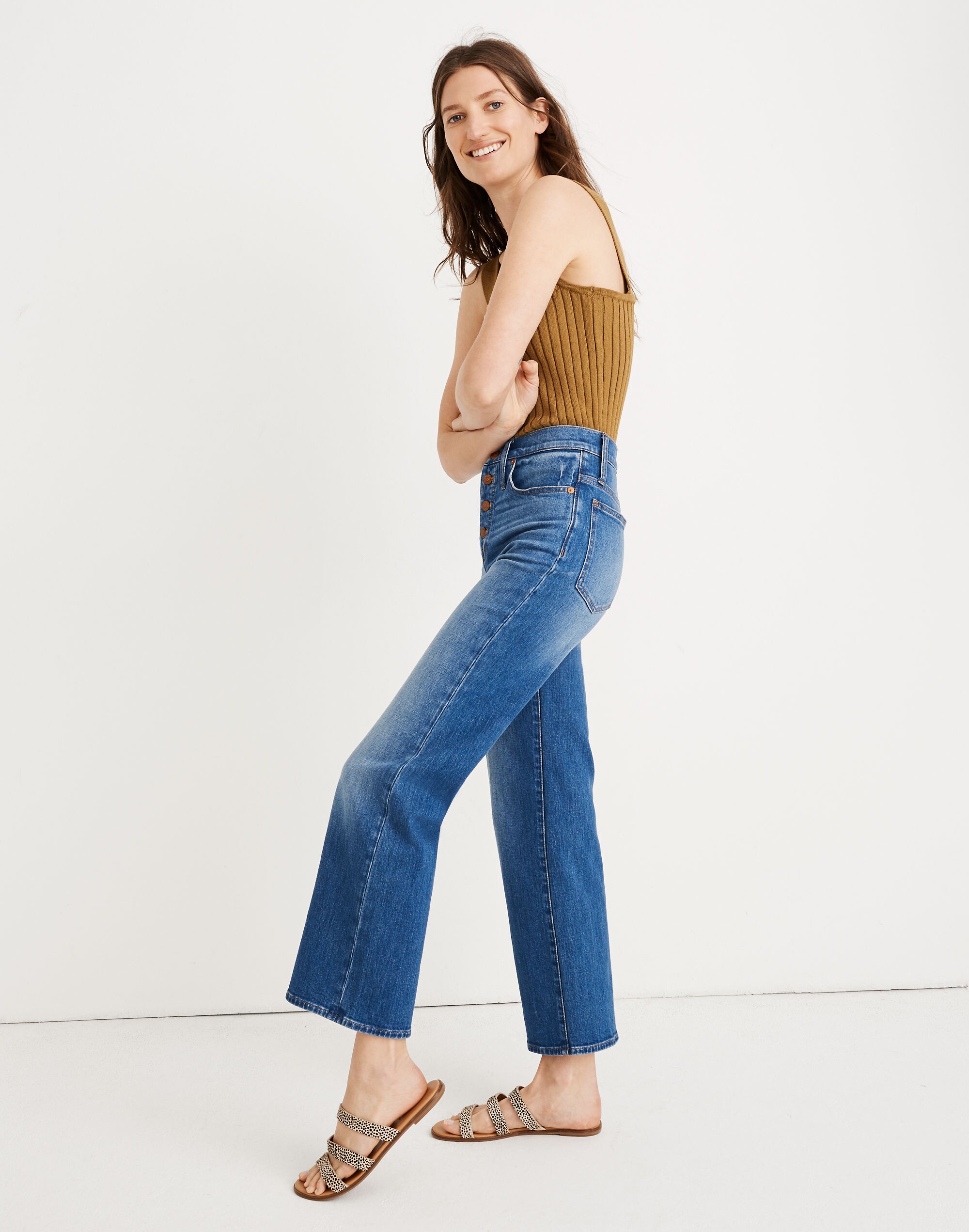 Slim Wide-Leg Jeans in Olympia Wash: Button-Front Edition