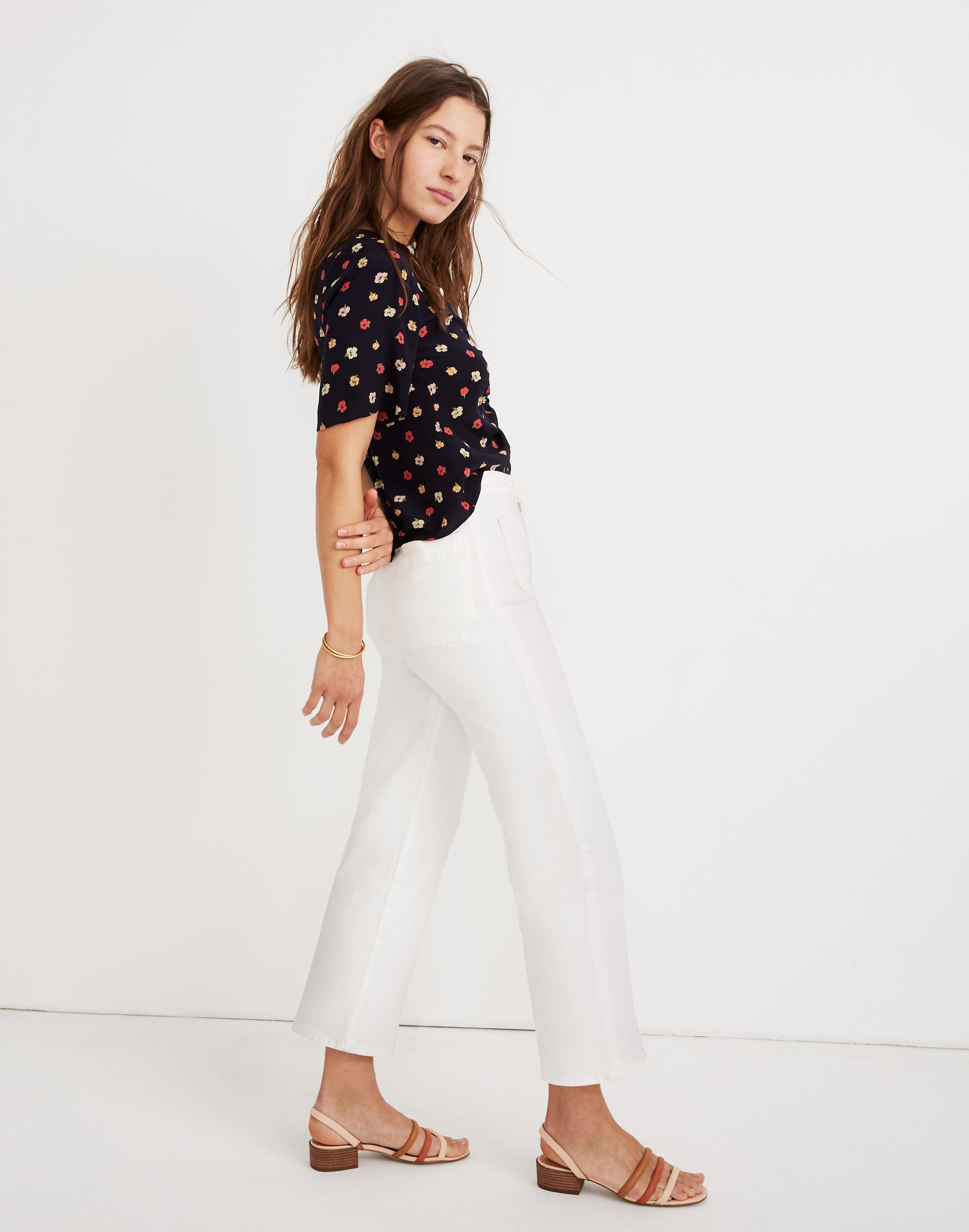 Slim Wide-Leg Jeans in Tile White: Patch Pocket Edition