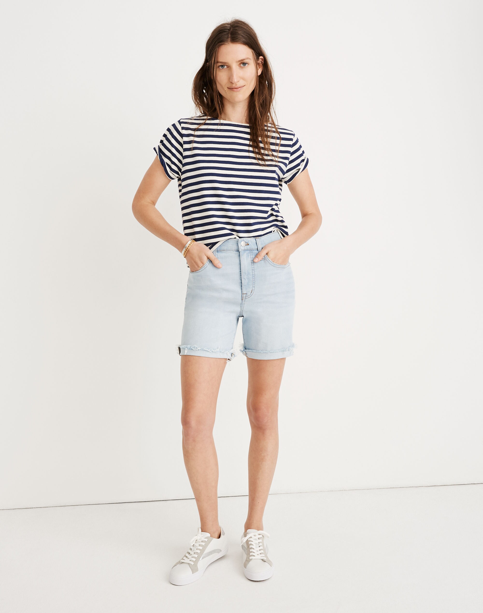 HighRise MidLength Denim Shorts in Adeline Wash