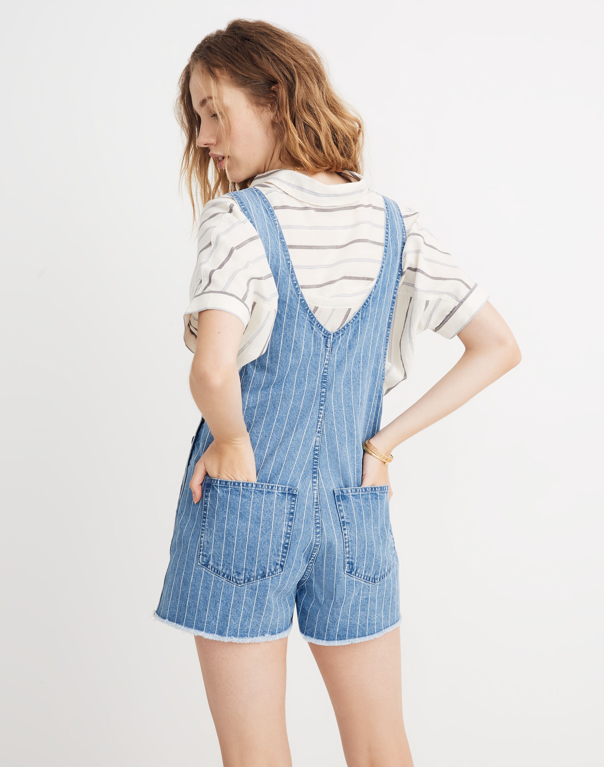 Pinyon Short Overalls in Pinstripe