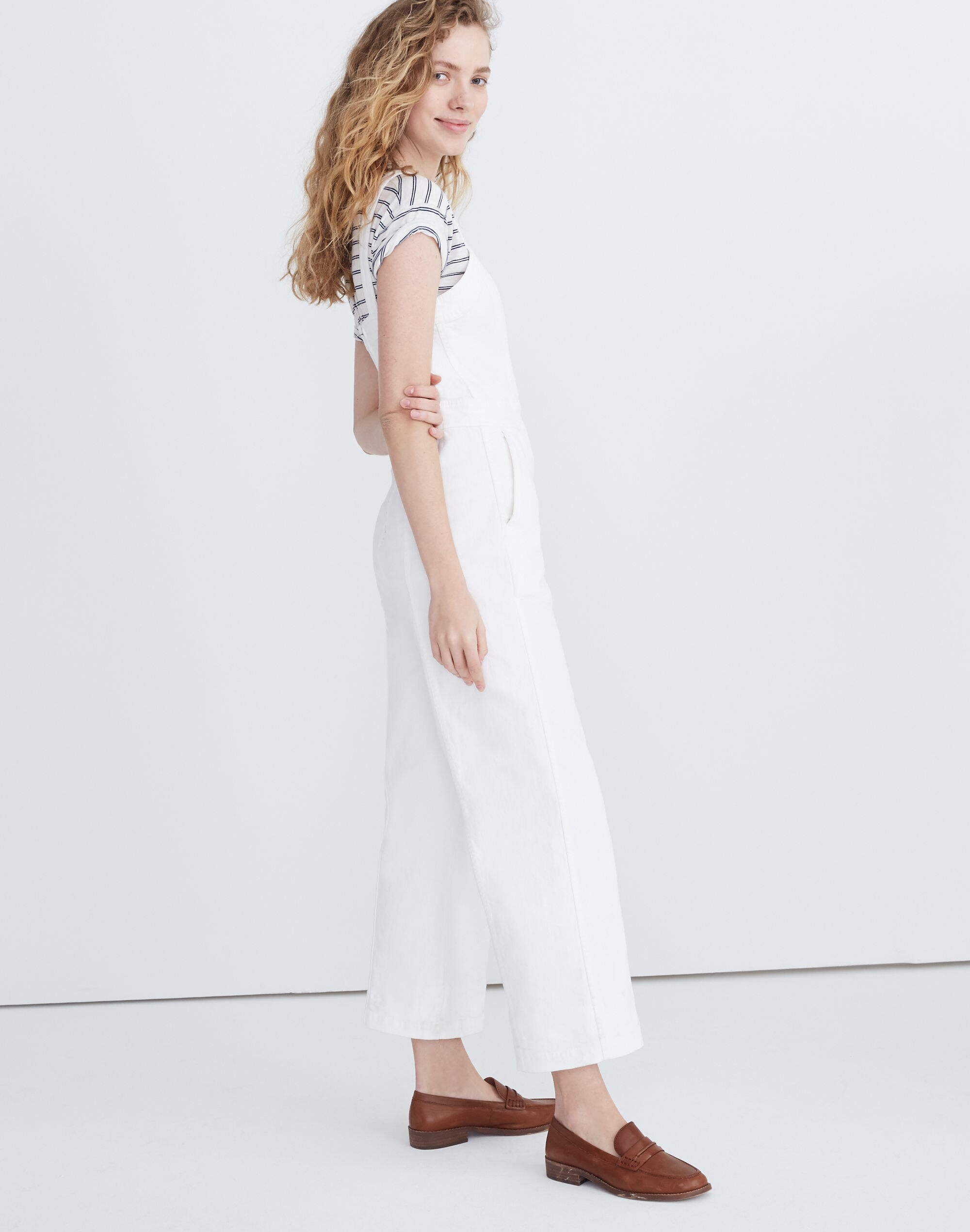 Denim Seamed Wide-Leg Jumpsuit in Pure White