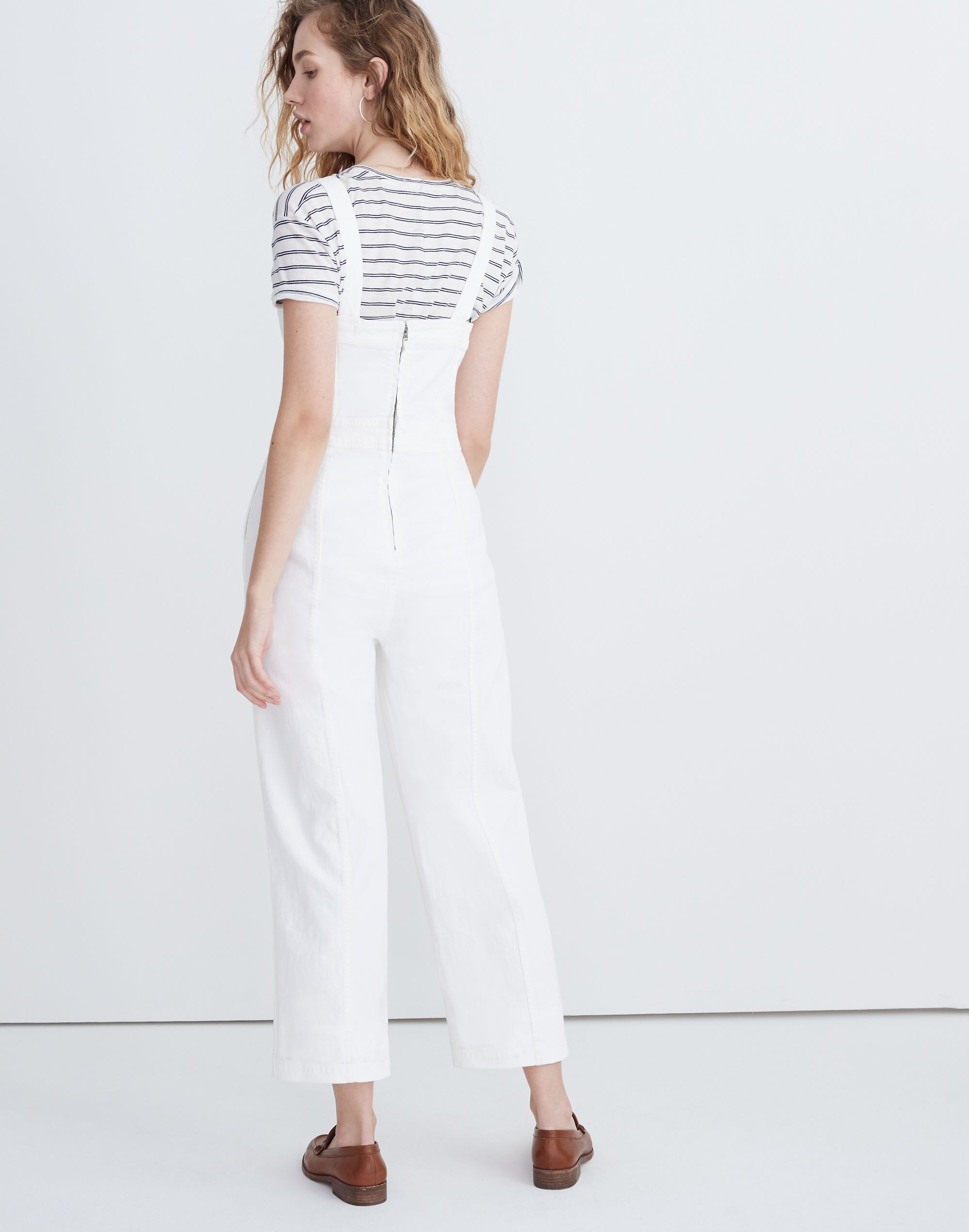 Denim Seamed Wide-Leg Jumpsuit in Pure White