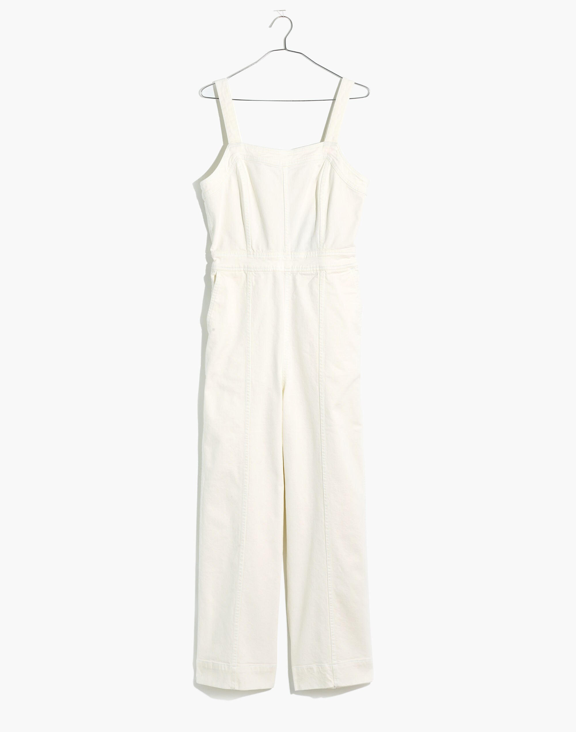 Denim Seamed Wide-Leg Jumpsuit in Pure White