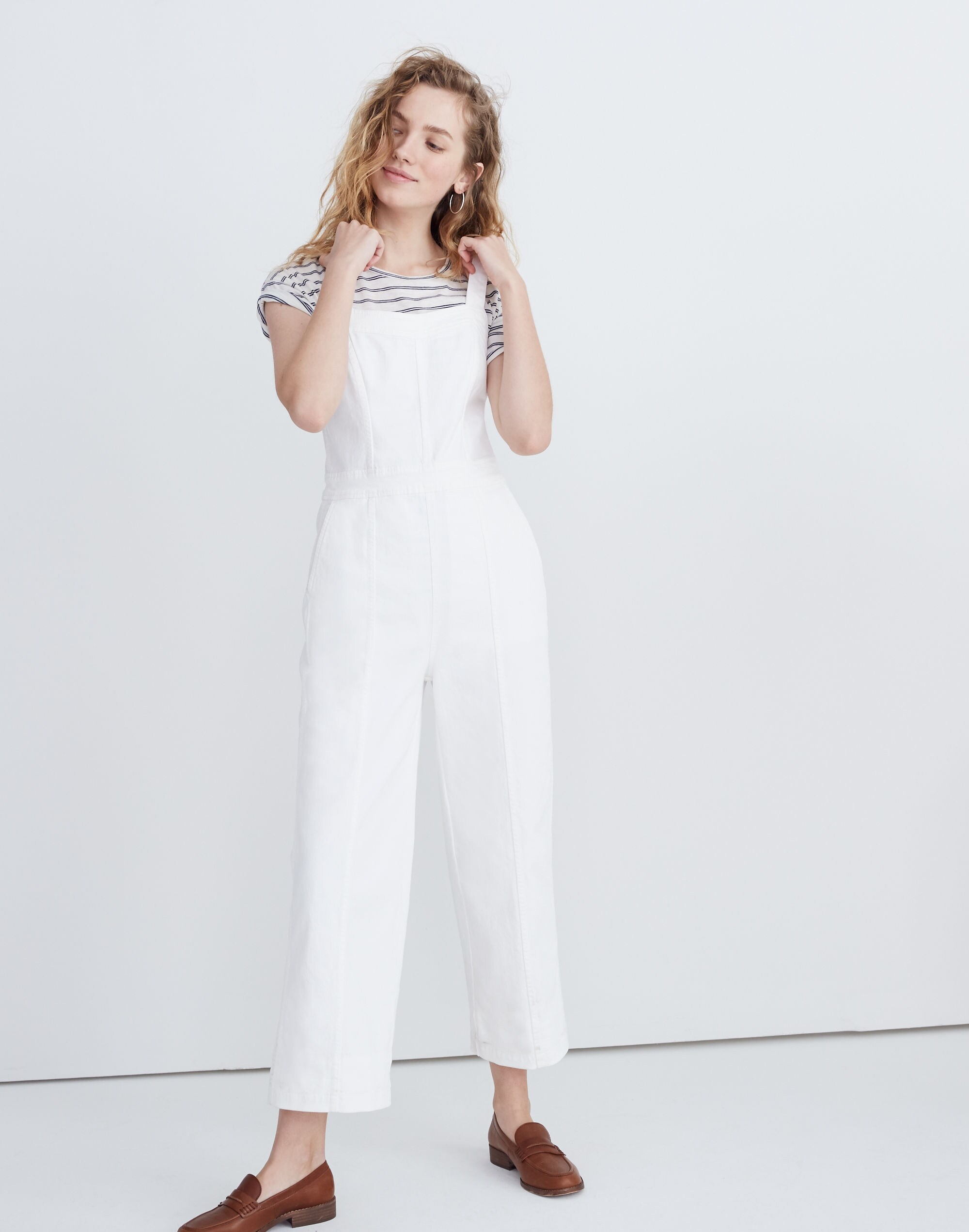 Denim Seamed Wide-Leg Jumpsuit in Pure White