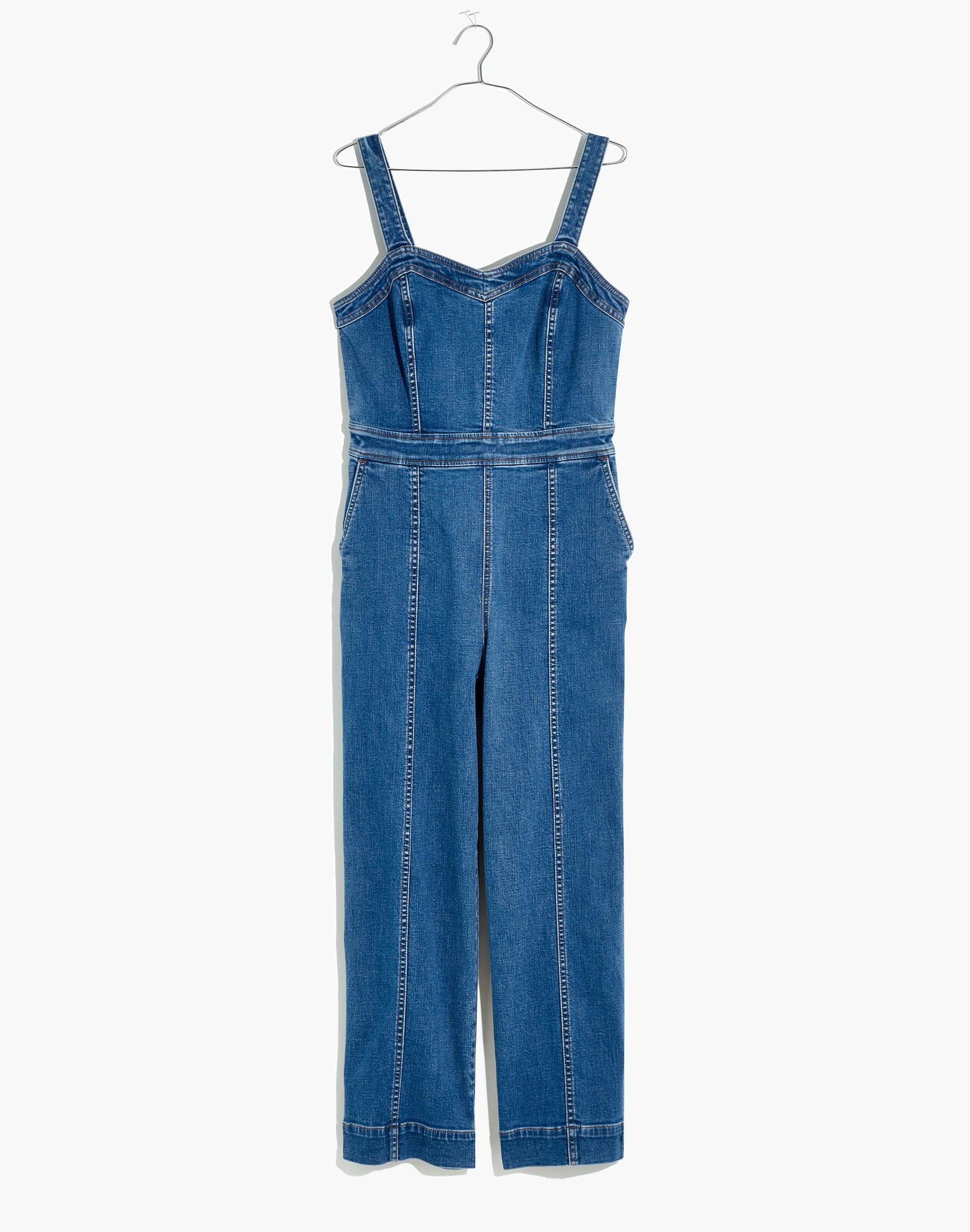 Denim Seamed Wide-Leg Jumpsuit in Saville Wash