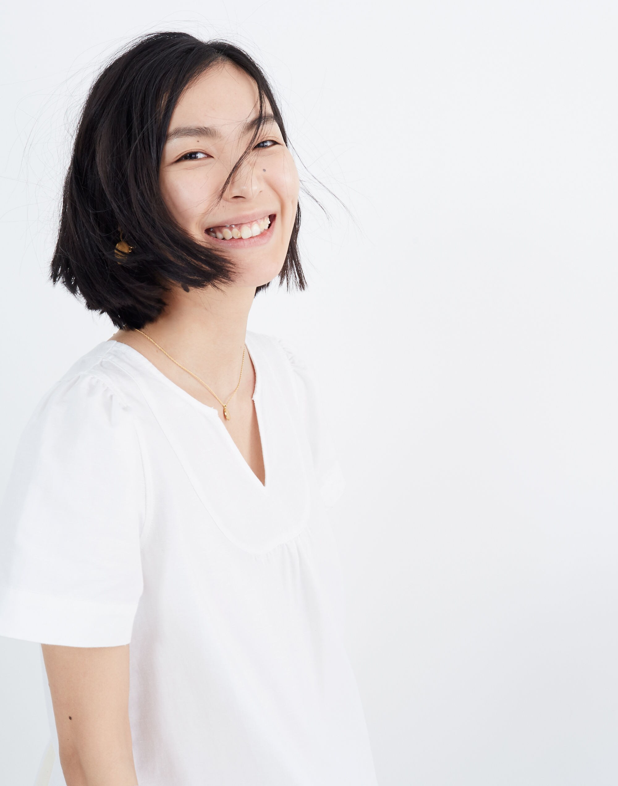 Denim Popover Swing Dress in Pure White