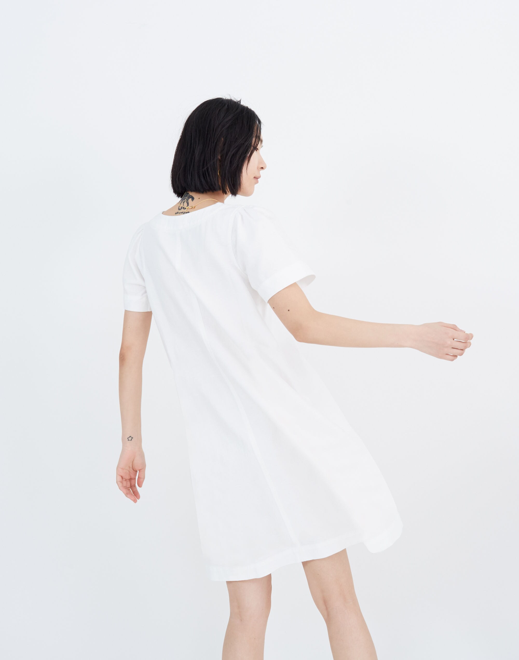 Denim Popover Swing Dress in Pure White