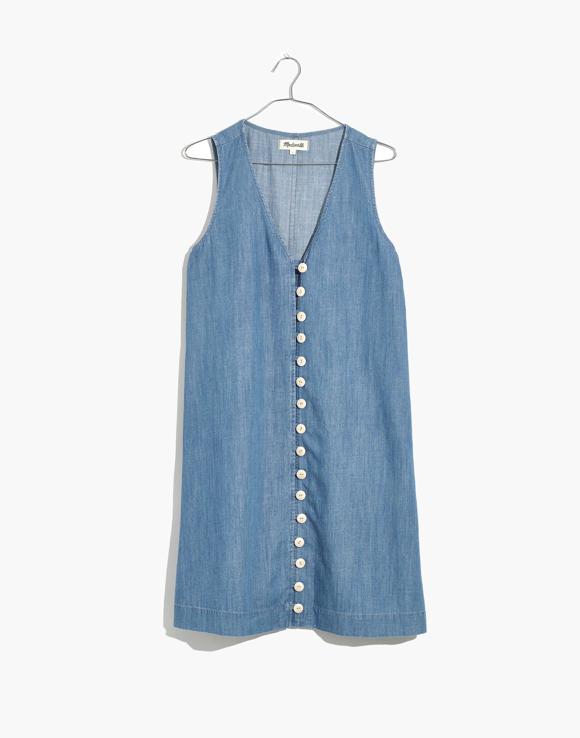 Denim Button-Front Sleeveless Easy Dress in Haslett Wash