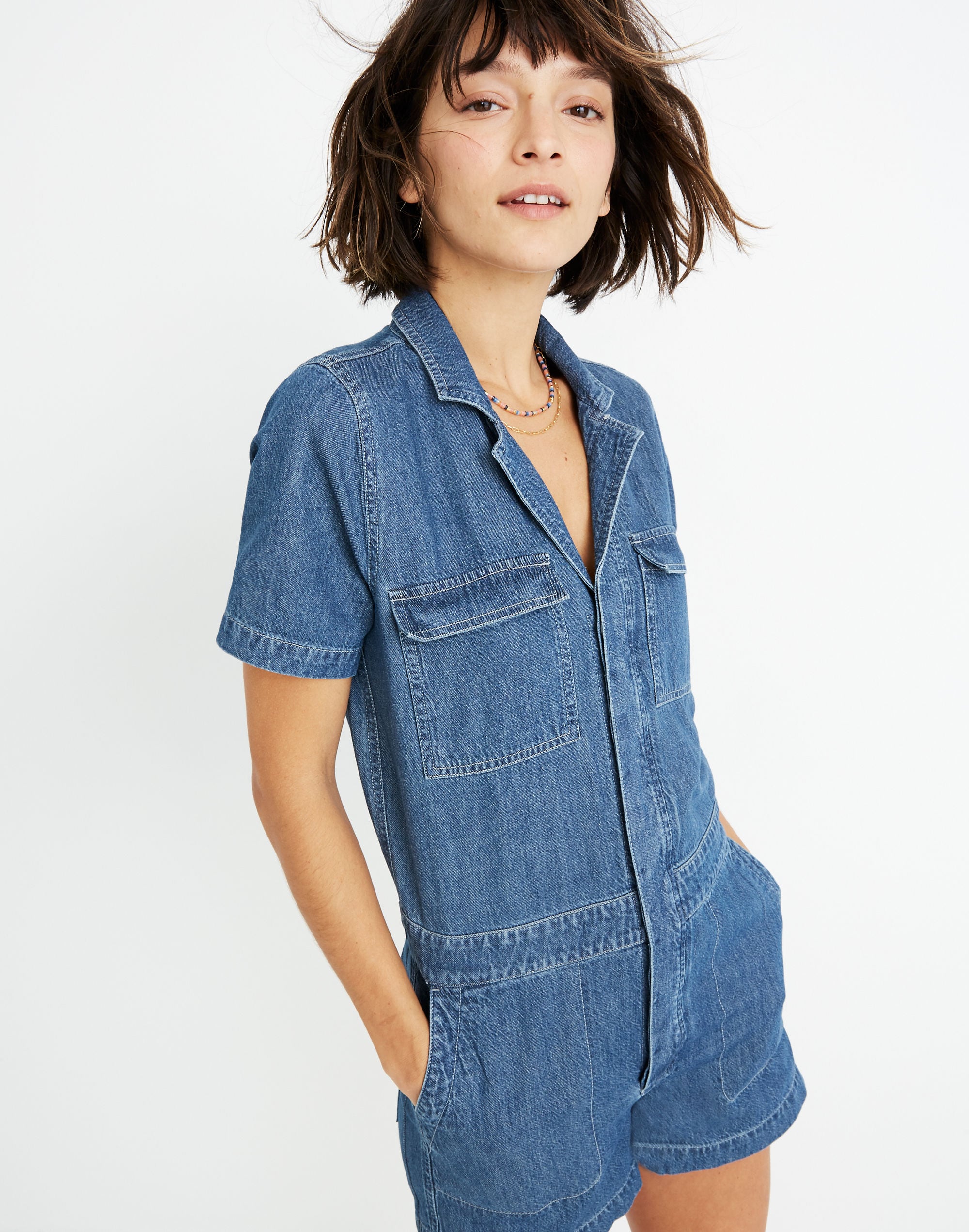 Petite Denim Coverall Romper