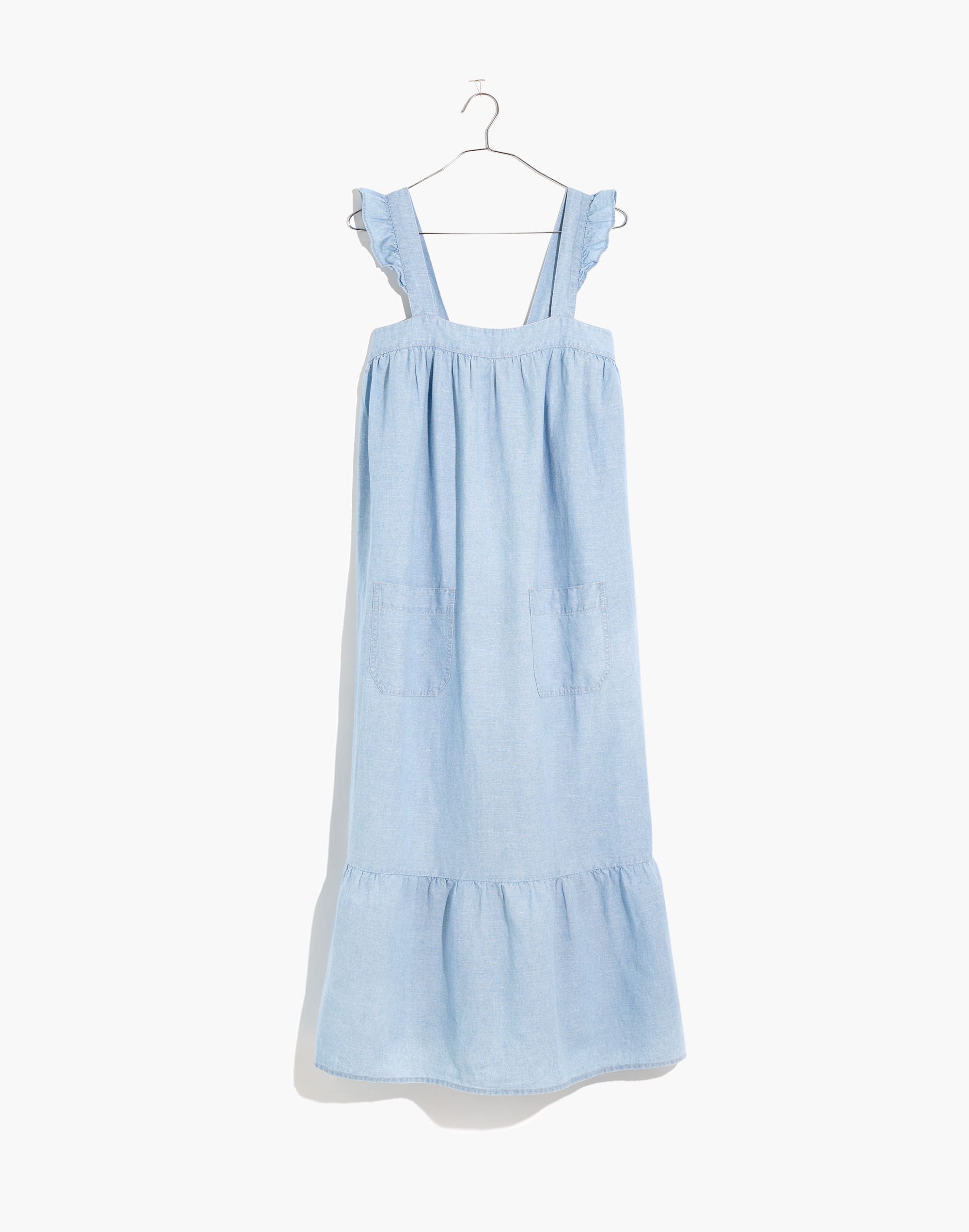 Denim Ruffle-Strap Tiered Maxi Dress
