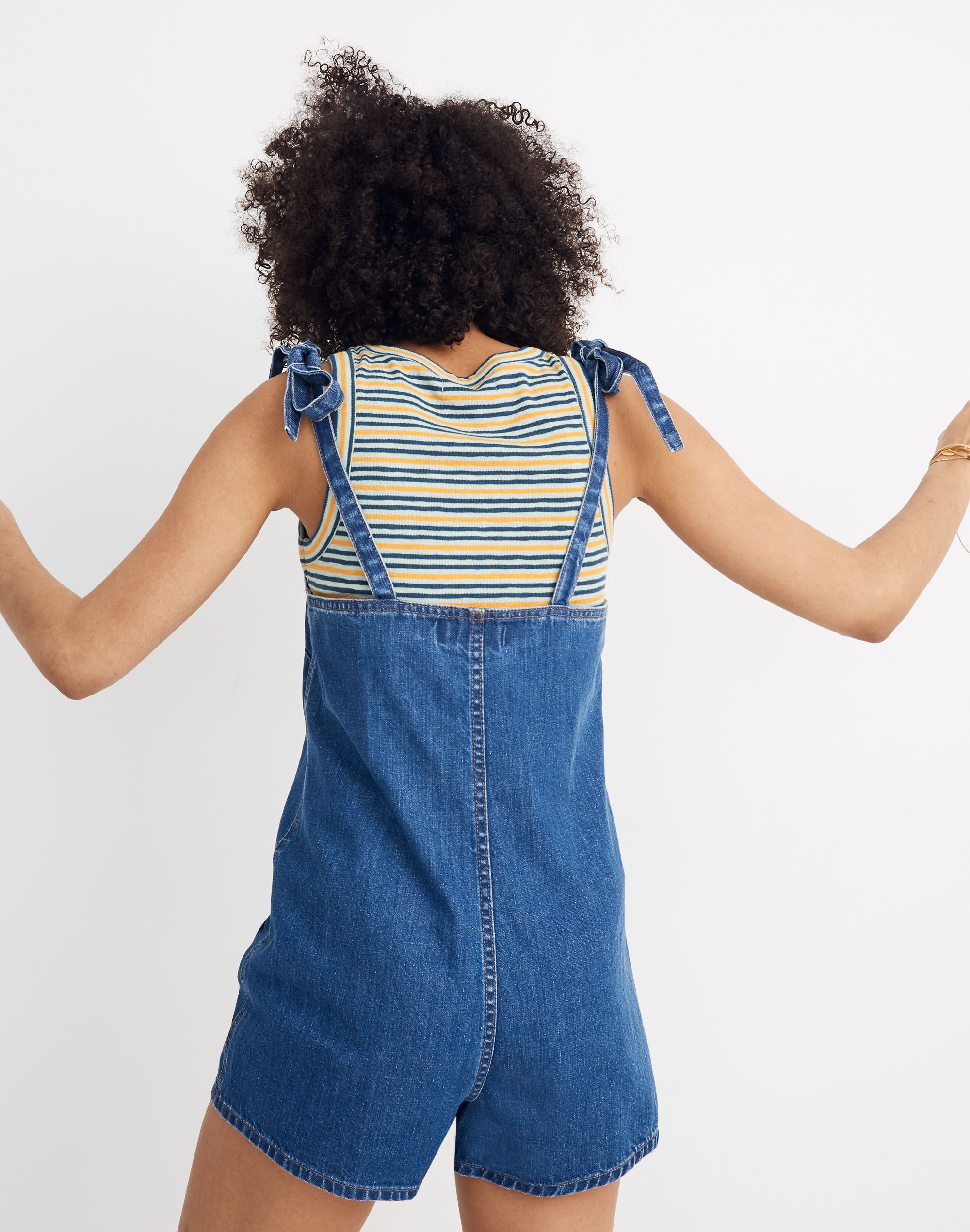 Tie-Strap Short Overalls in Marston Wash
